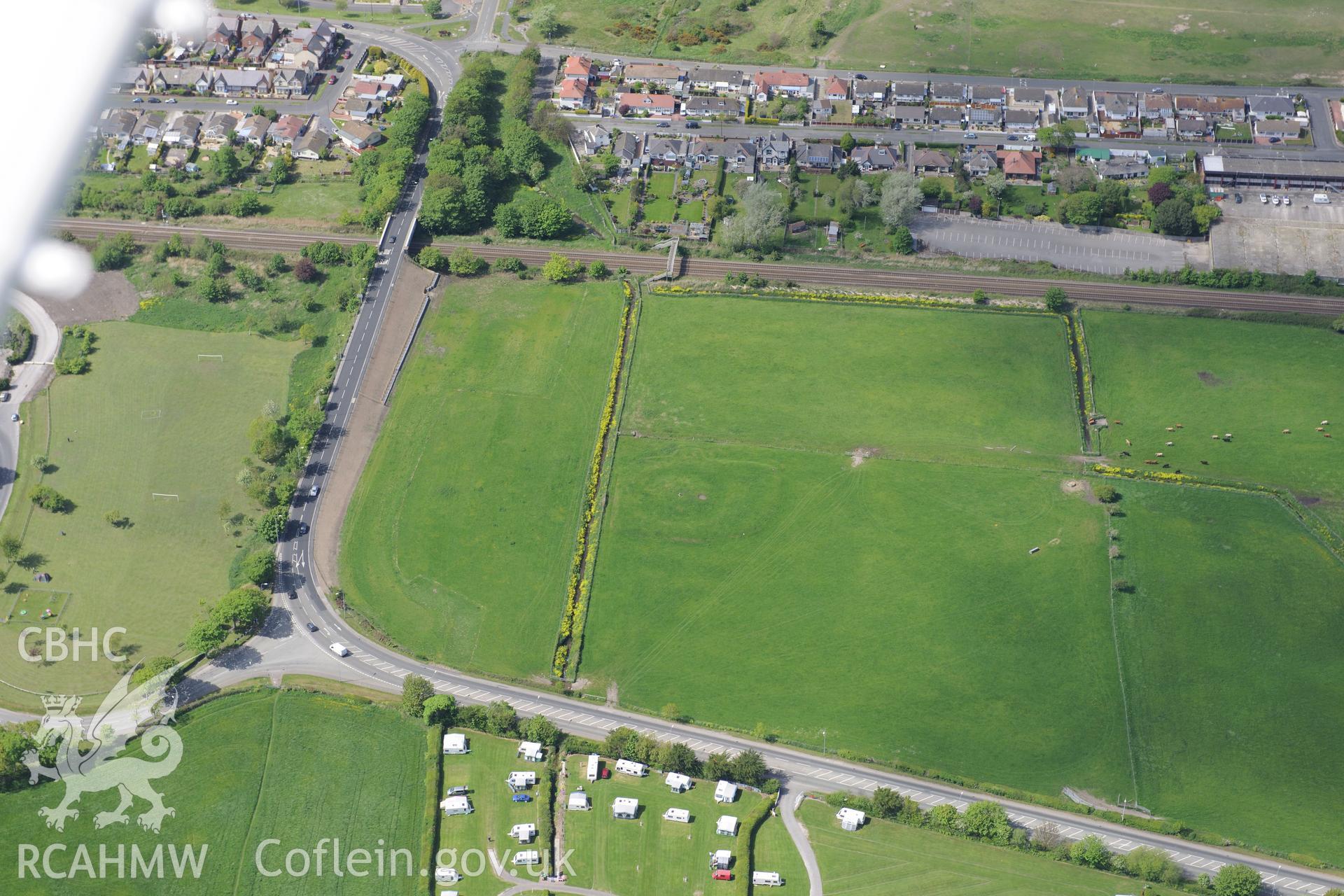 Prestatyn Castle. Oblique aerial photograph taken during the Royal Commission?s programme of archaeological aerial reconnaissance by Toby Driver on 22nd May 2013.