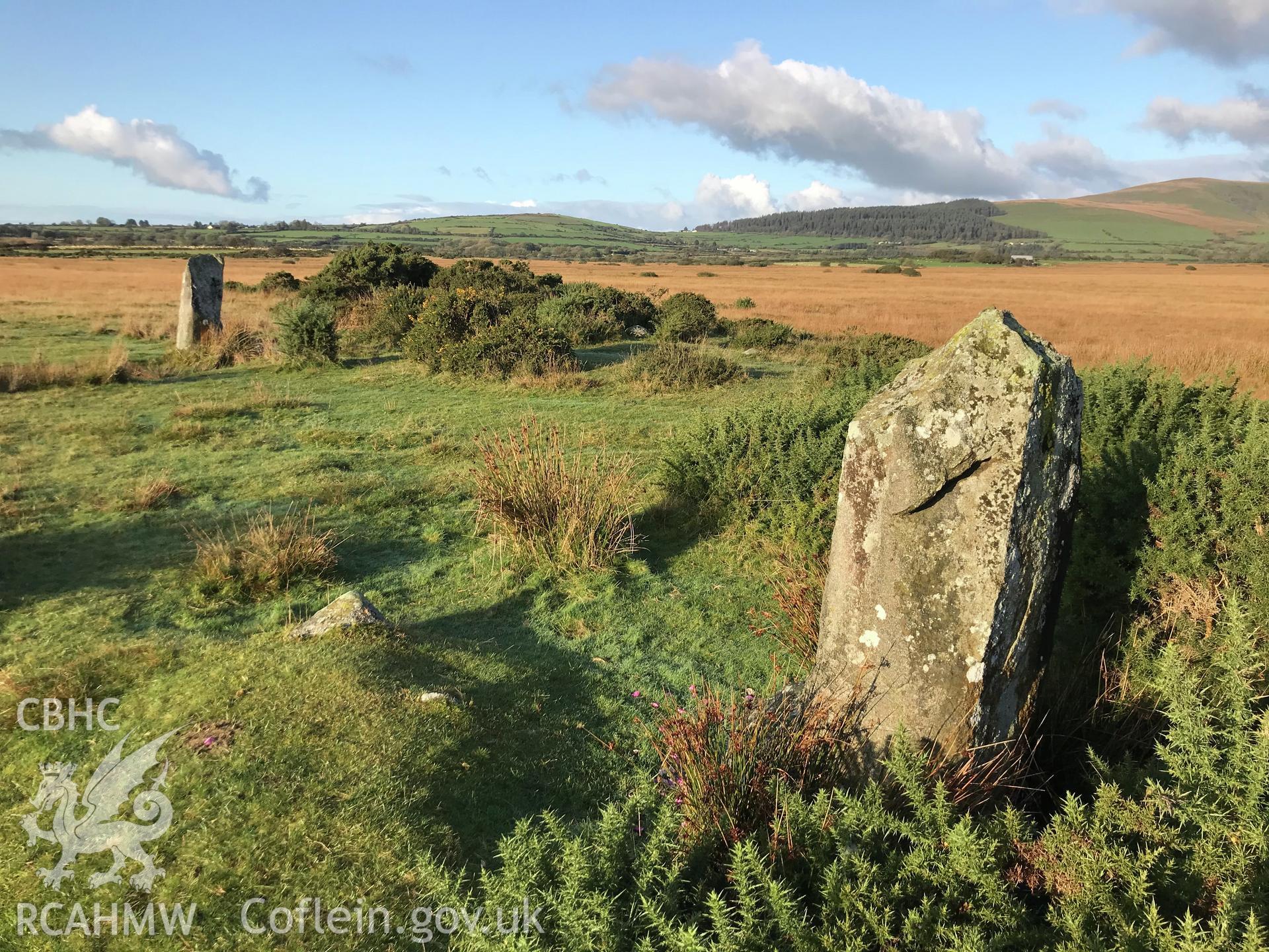 Digital colour photograph showing Gors Fawr standing stones, Mynachlog-Ddu, taken by Paul Davis on 22nd October 2019.