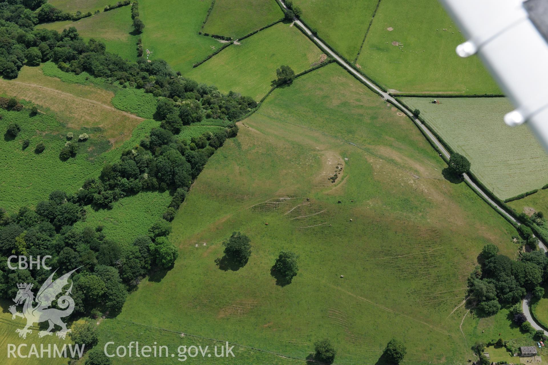 Ffridd Faldwyn hillfort, Montgomery. Oblique aerial photograph taken during the Royal Commission's programme of archaeological aerial reconnaissance by Toby Driver on 30th June 2015.