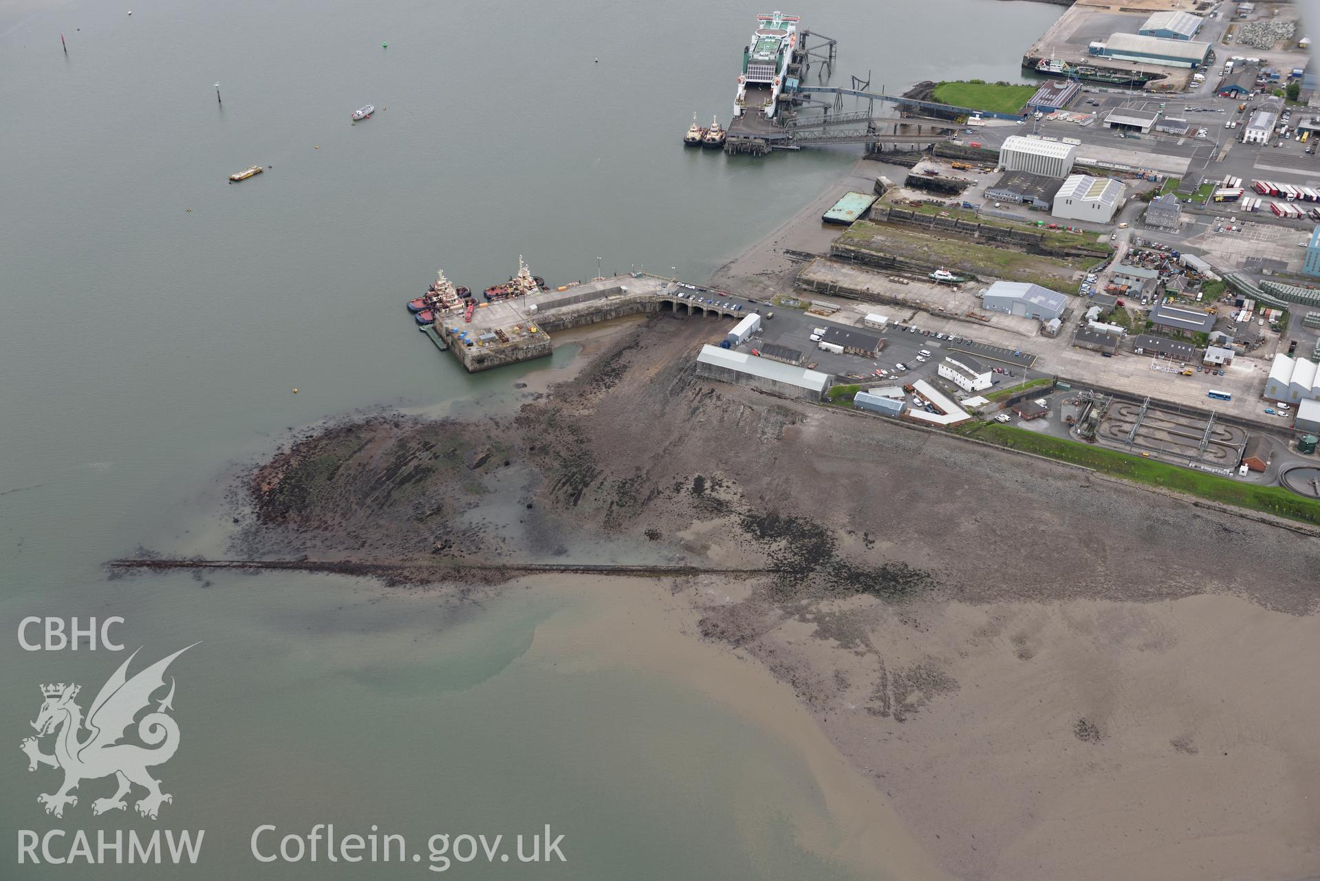 Neyland embarkation hards, at low tide. Baseline aerial reconnaissance survey for the CHERISH Project. ? Crown: CHERISH PROJECT 2017. Produced with EU funds through the Ireland Wales Co-operation Programme 2014-2020. All material made freely available through the Open Government Licence.