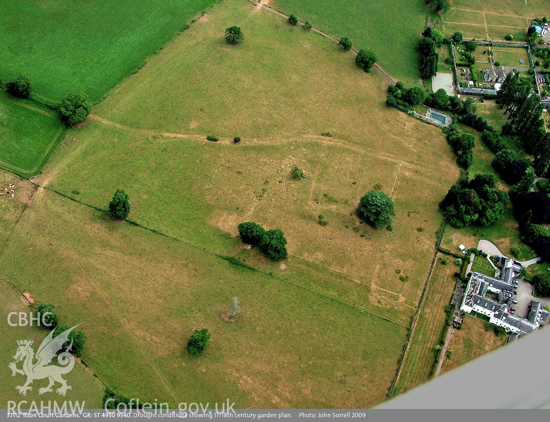 View of Itton Court Garden taken by John Sorrell, during drought conditions, 2009.