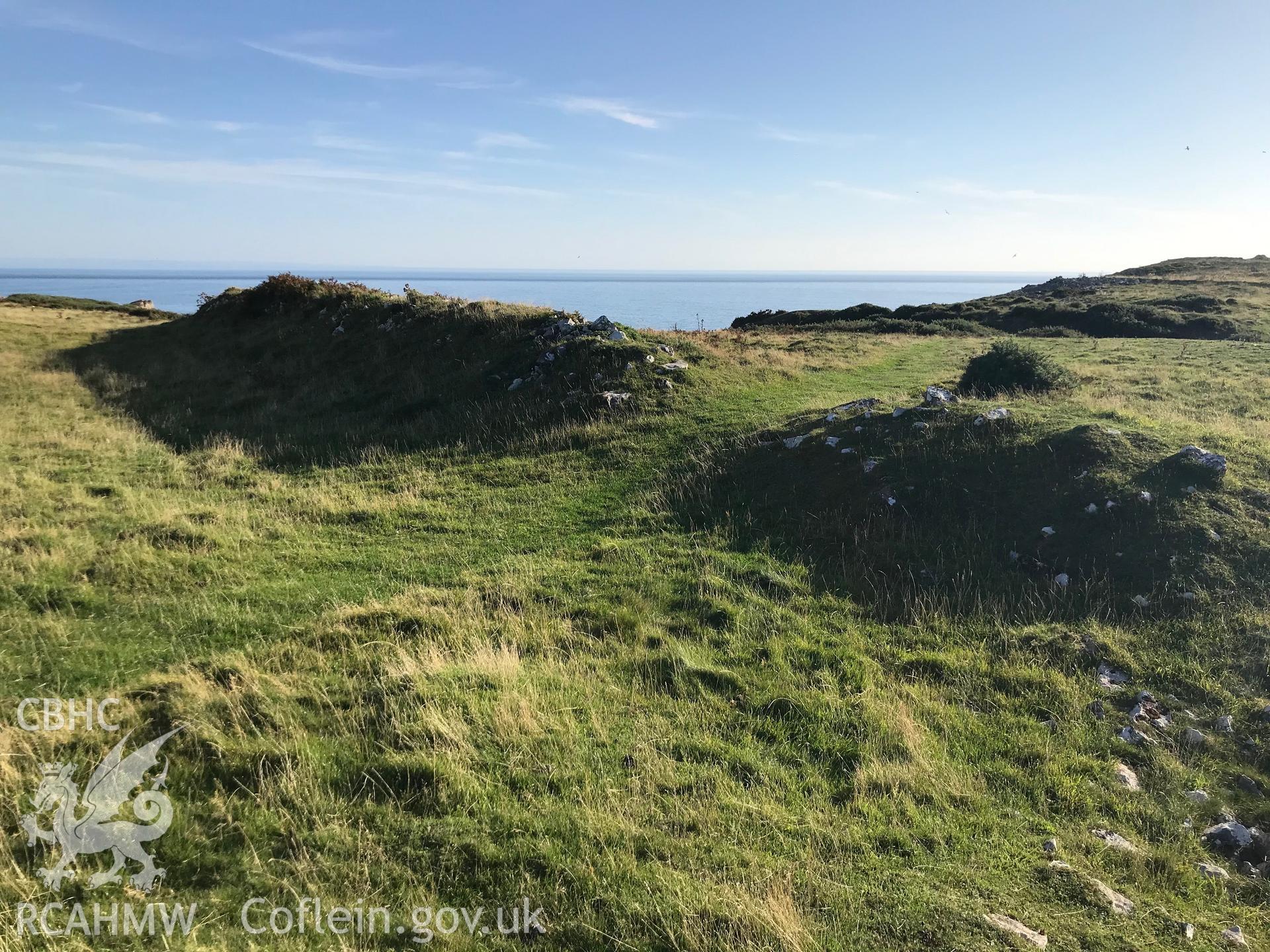 Digital colour photograph showing Thurba Camp promontory fort, Rhossili, taken by Paul R. Davis on 14th September 2019.