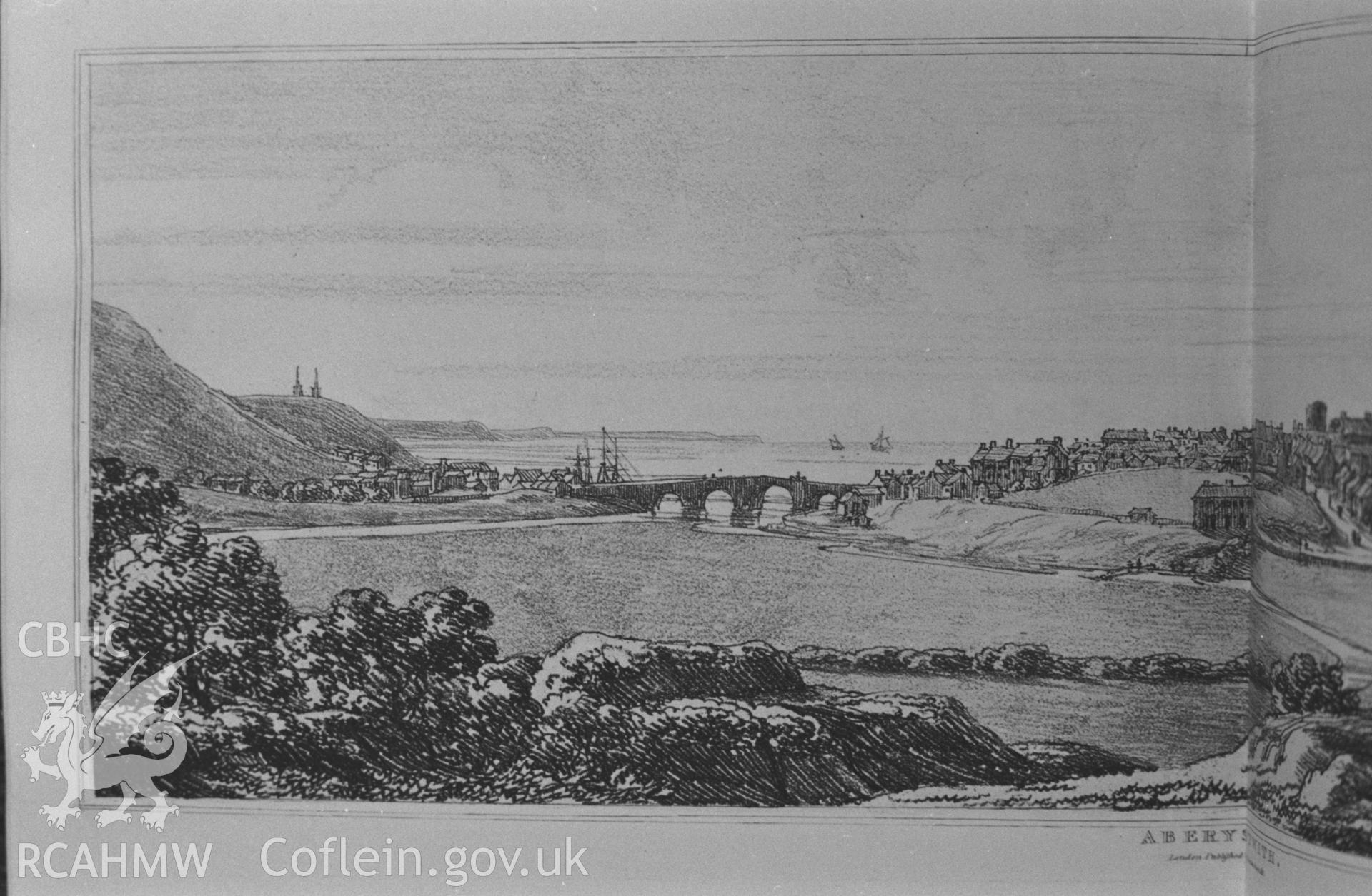 'Aberystwith' drawn and engraved by J. G. Woods, c.1810. Photographed by Arthur O. Chater in January 1968 for his own private research.