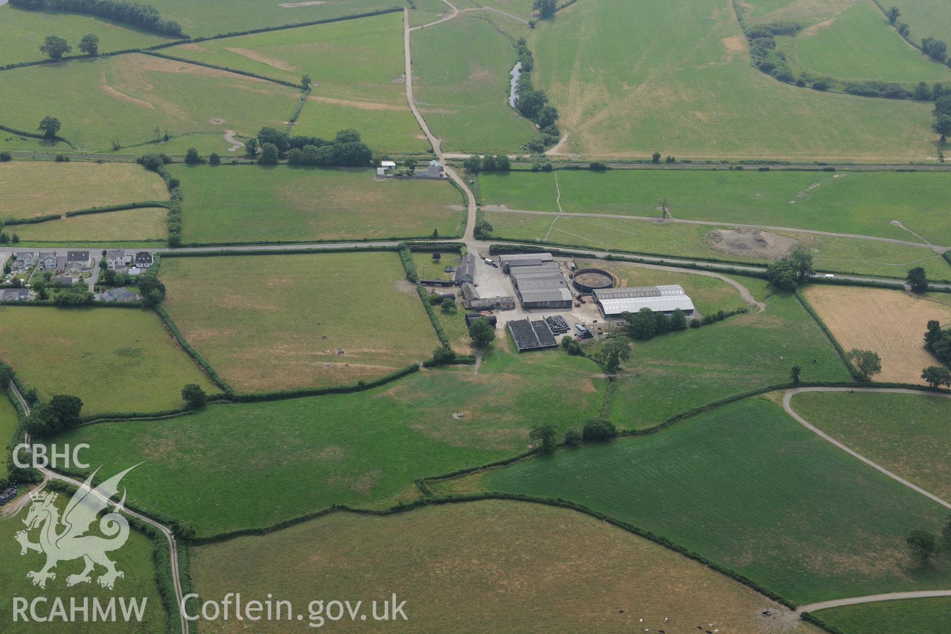 Royal Commission aerial photography of the Roman road in the Tywi Valley taken during drought conditions on 22nd July 2013.