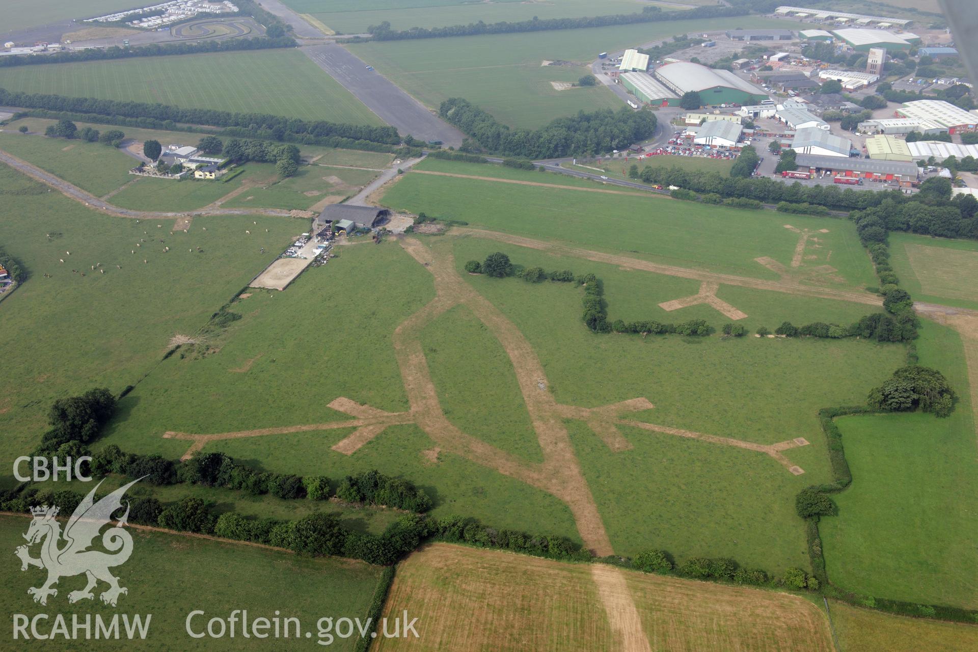 Royal Commission aerial photography of parchmarks at Llandow Airfield recorded during drought conditions on 22nd July 2013.