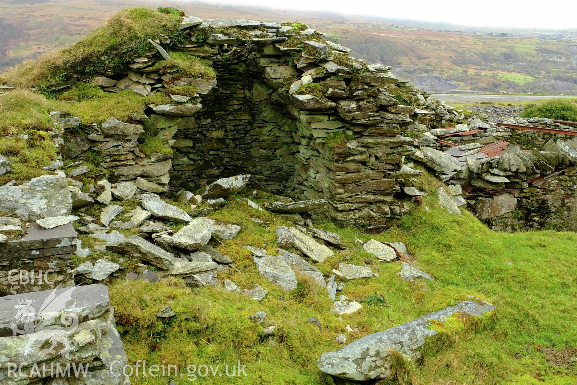 Colour photograph showing detail of a fireplace in an abandoned cottage, Cilgwyn (Grid Reference SH4973 5398), produced by Richard Hayman 21st February 2017