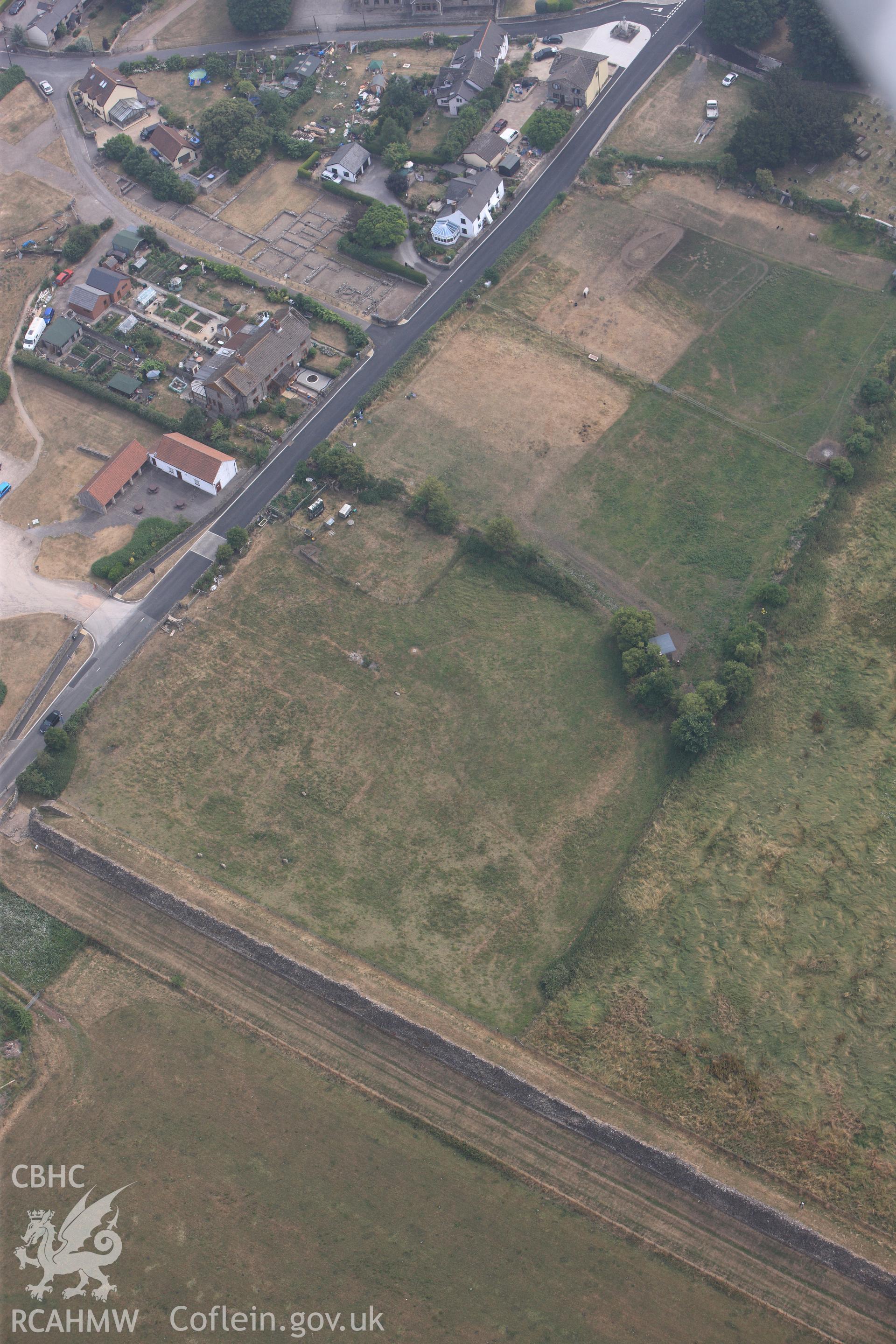 Royal Commission aerial photography of Caerwent Roman city taken during drought conditions on 22nd July 2013.