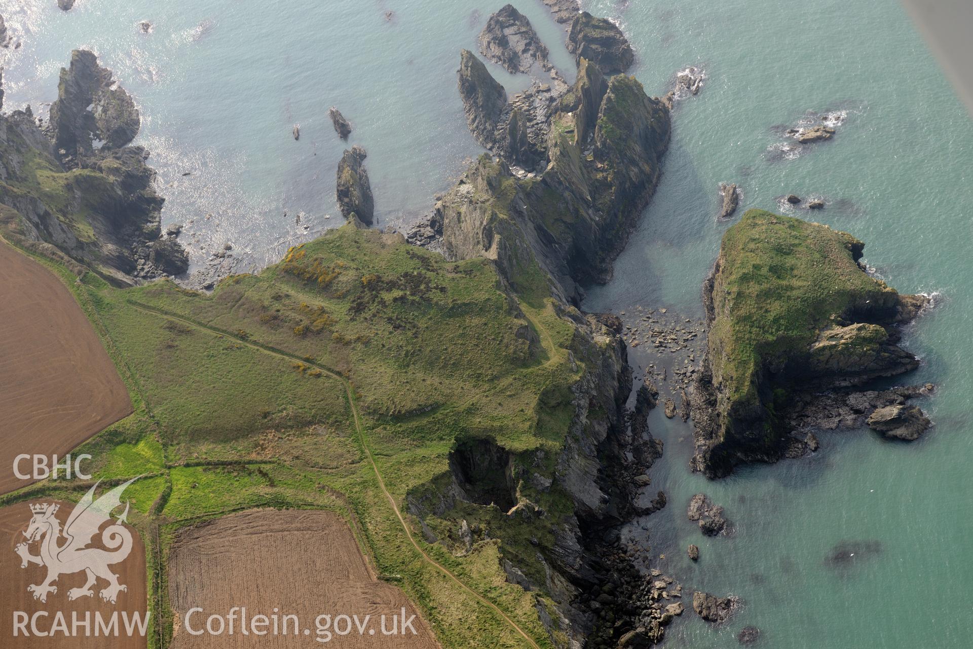 Aerial photography of Castell Coch promontory fort taken on 27th March 2017. Baseline aerial reconnaissance survey for the CHERISH Project. ? Crown: CHERISH PROJECT 2017. Produced with EU funds through the Ireland Wales Co-operation Programme 2014-2020. All material made freely available through the Open Government Licence.