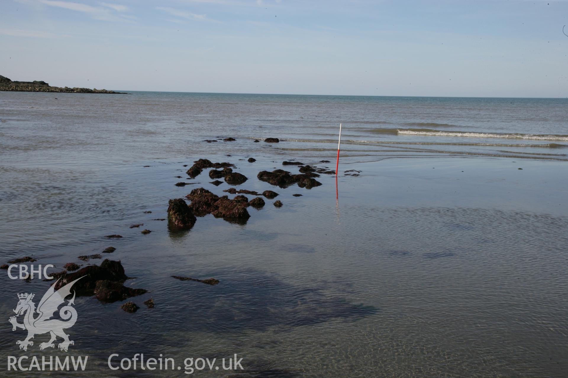 Poppit Fish Trap at low tide, photographed during filming for the TV series 'What on Earth?' with the Discovery Channel.