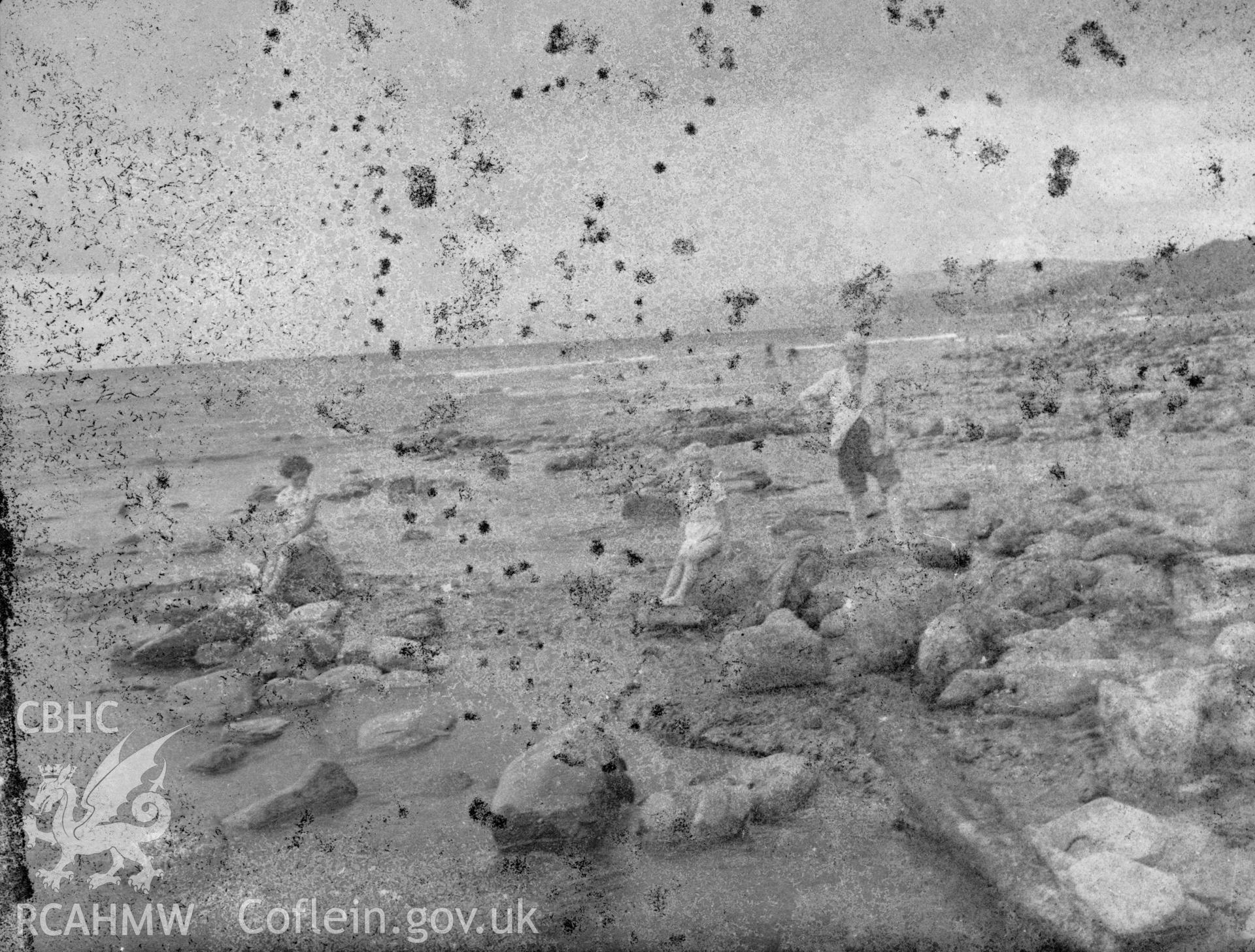 Digital copy of a nitrate negative showing submerged forest at Wiseman's Bridge, Pembrokeshire, taken by H. Collin Bowen c.1967.