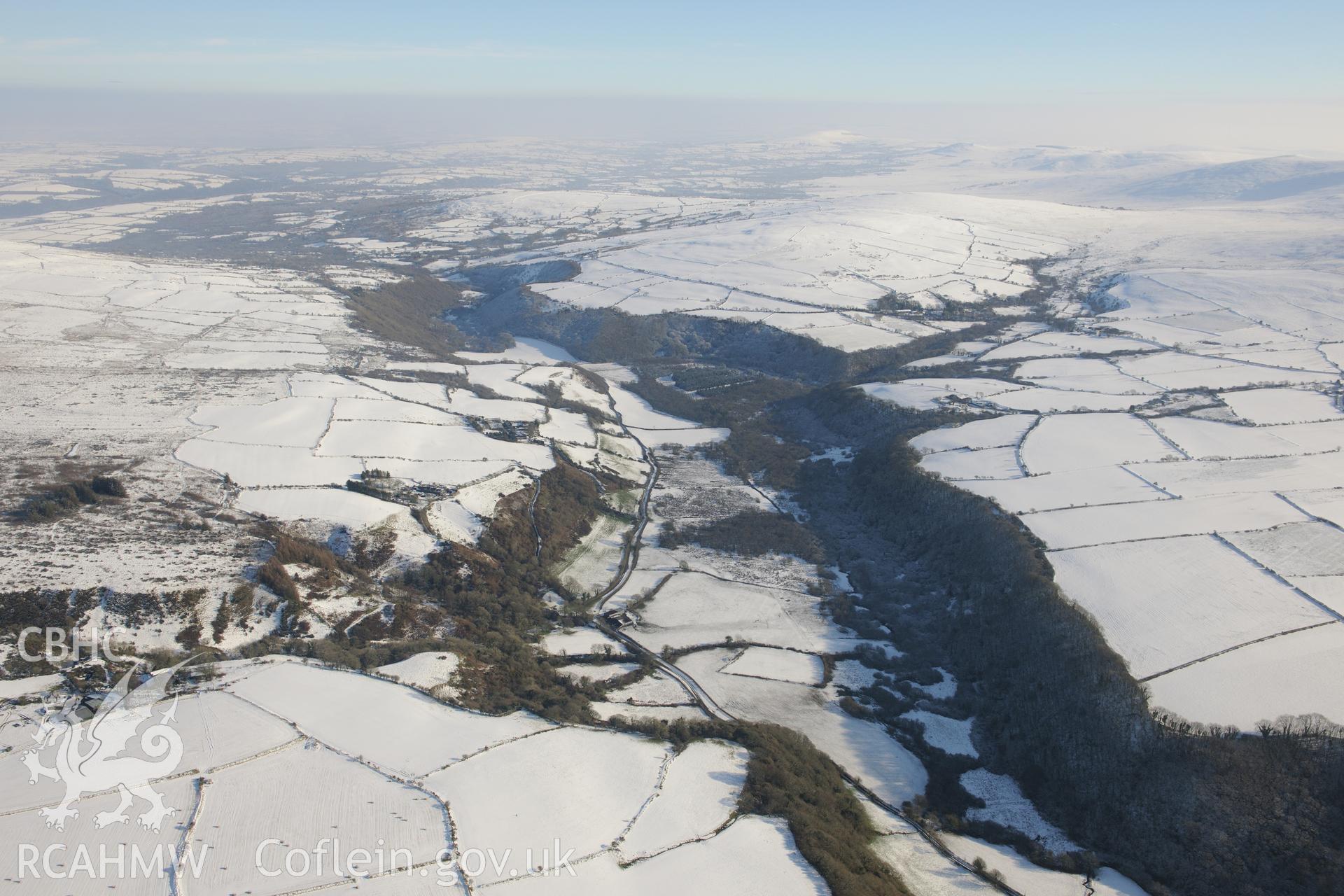 Castell Pengegin defended enclosure, Fishguard. Oblique aerial photograph taken during the Royal Commission?s programme of archaeological aerial reconnaissance by Toby Driver on 24th January 2013.