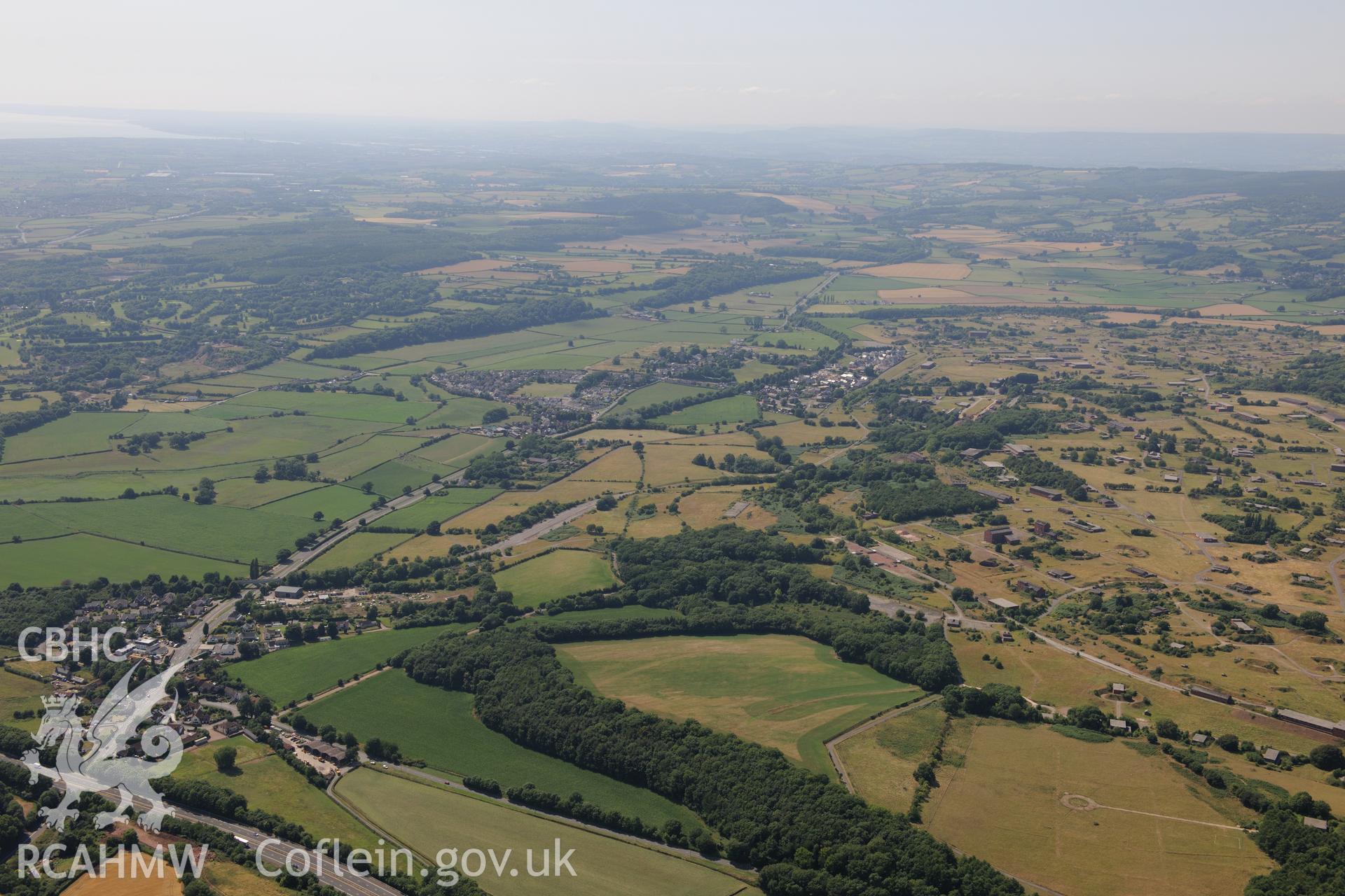 Royal Naval Propellant Factory, Caerwent, south west of Chepstow. Oblique aerial photograph taken during the Royal Commission?s programme of archaeological aerial reconnaissance by Toby Driver on 1st August 2013.