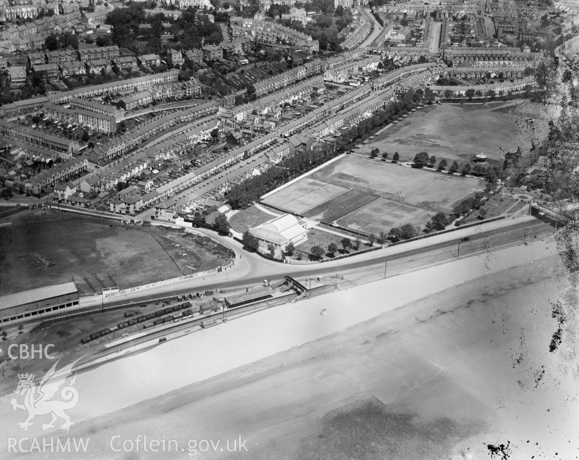 Victoria Park, Swansea, oblique aerial view. 5?x4? black and white glass plate negative.