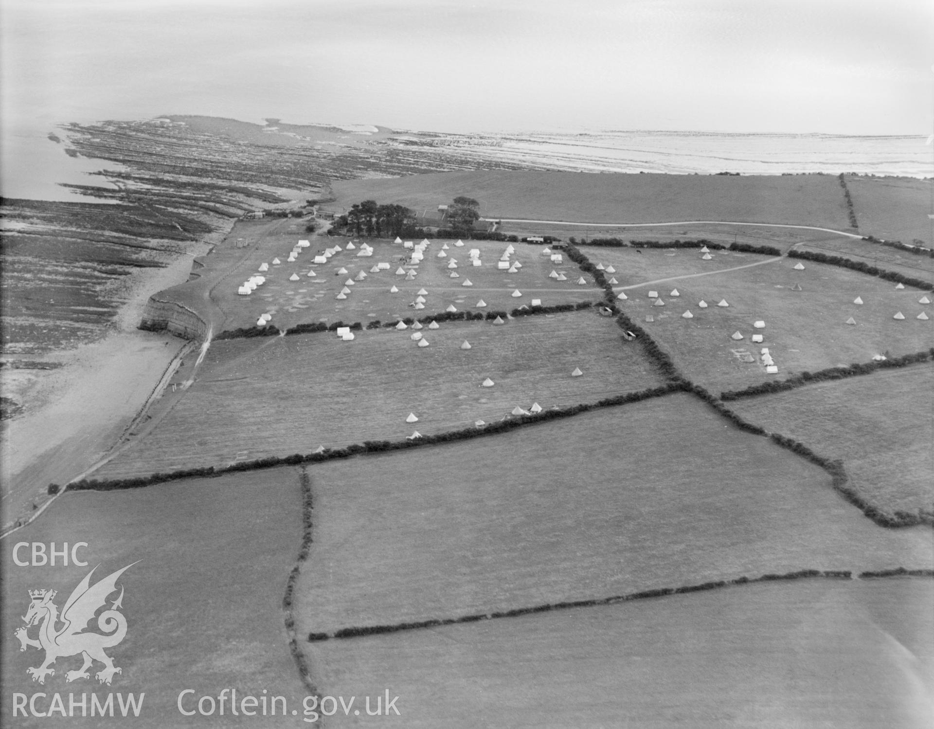 Camp, Lavernock Point, oblique aerial view. 5?x4? black and white glass plate negative.