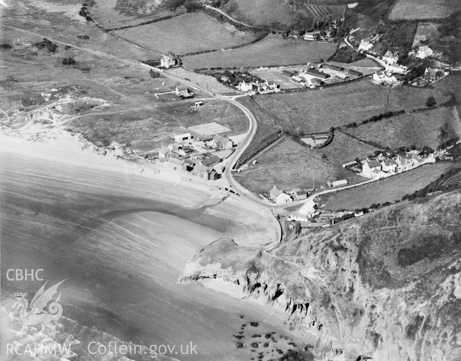 View of Pendine showing sands. Oblique aerial photograph, 5?x4? BW glass plate.