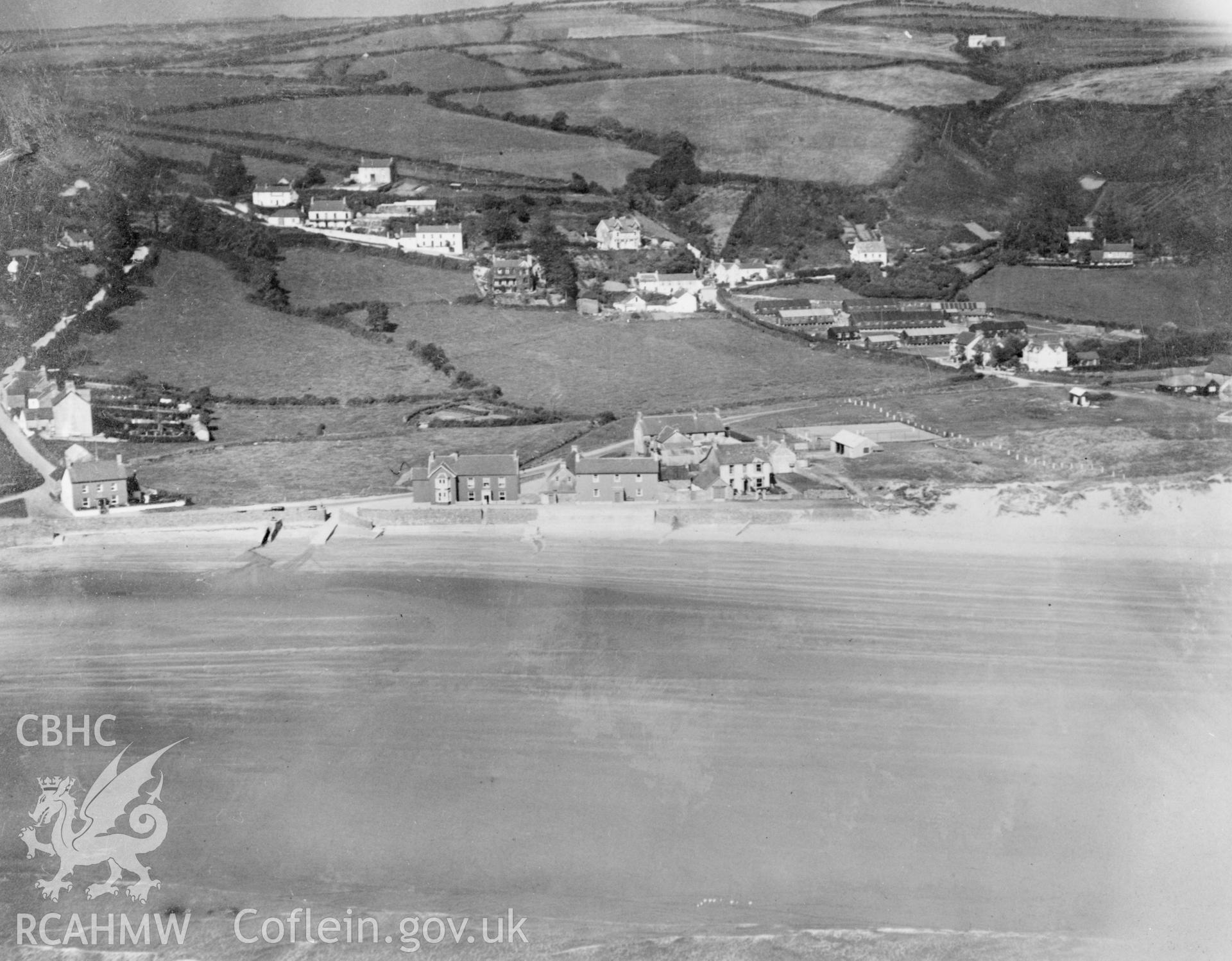 View of Pendine showing sands. Oblique aerial photograph, 5?x4? BW glass plate.