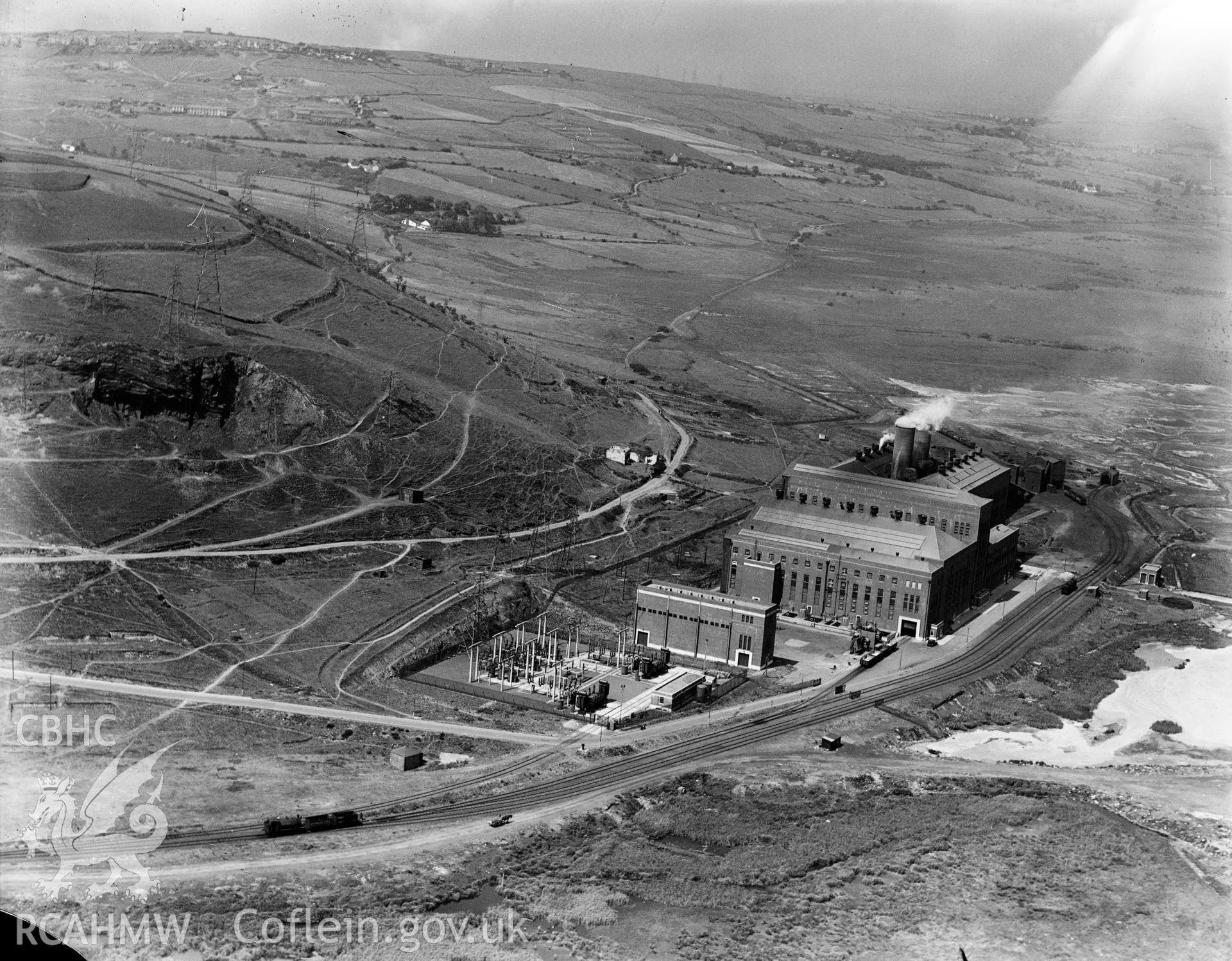 View of Tir John power station, SwanseaView of Tir John power station, Swansea (A.R.P. County Borough of Swansea), oblique aerial view. 5?x4? black and white glass plate negative.