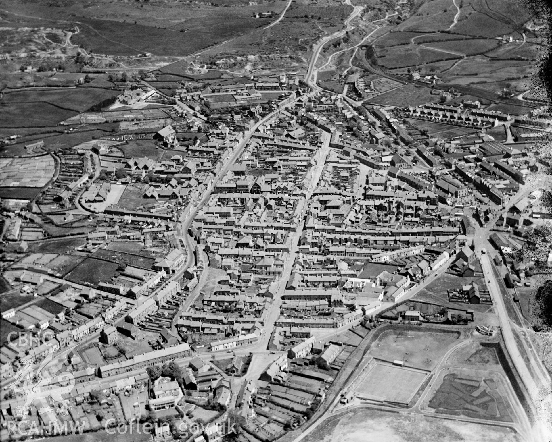 View of Brynmawr, oblique aerial view. 5?x4? black and white glass plate negative.