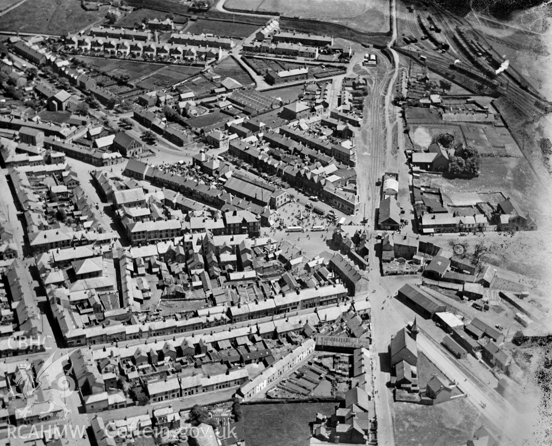 View of Brynmawr, oblique aerial view. 5?x4? black and white glass plate negative.