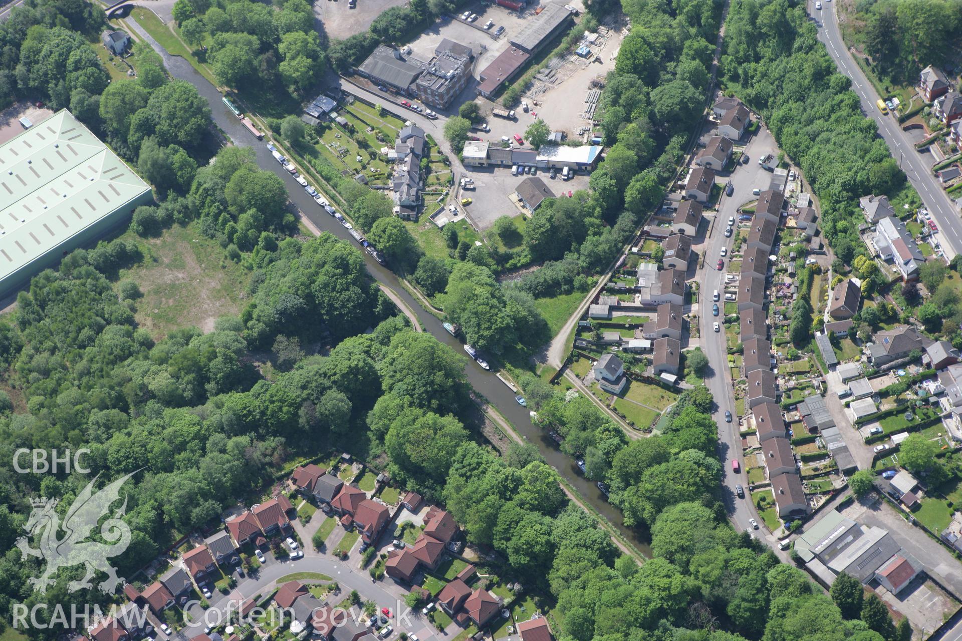 RCAHMW colour oblique photograph of Montgomeryshire and Brecon Canal, Pontymoile, Pontypool. Taken by Toby Driver on 24/05/2010.