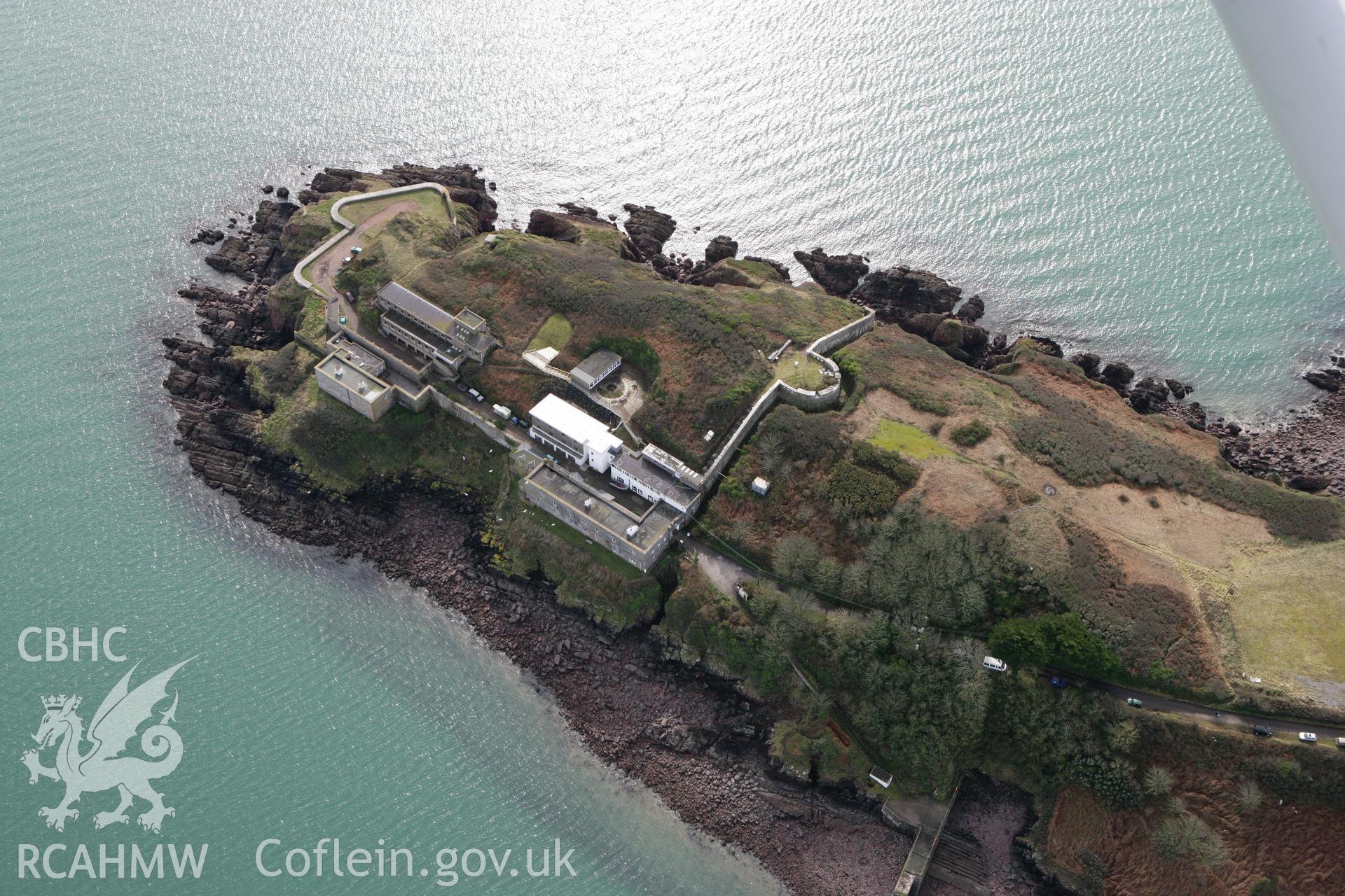 RCAHMW colour oblique aerial photograph of Dale Point Fort. Taken on 02 March 2010 by Toby Driver