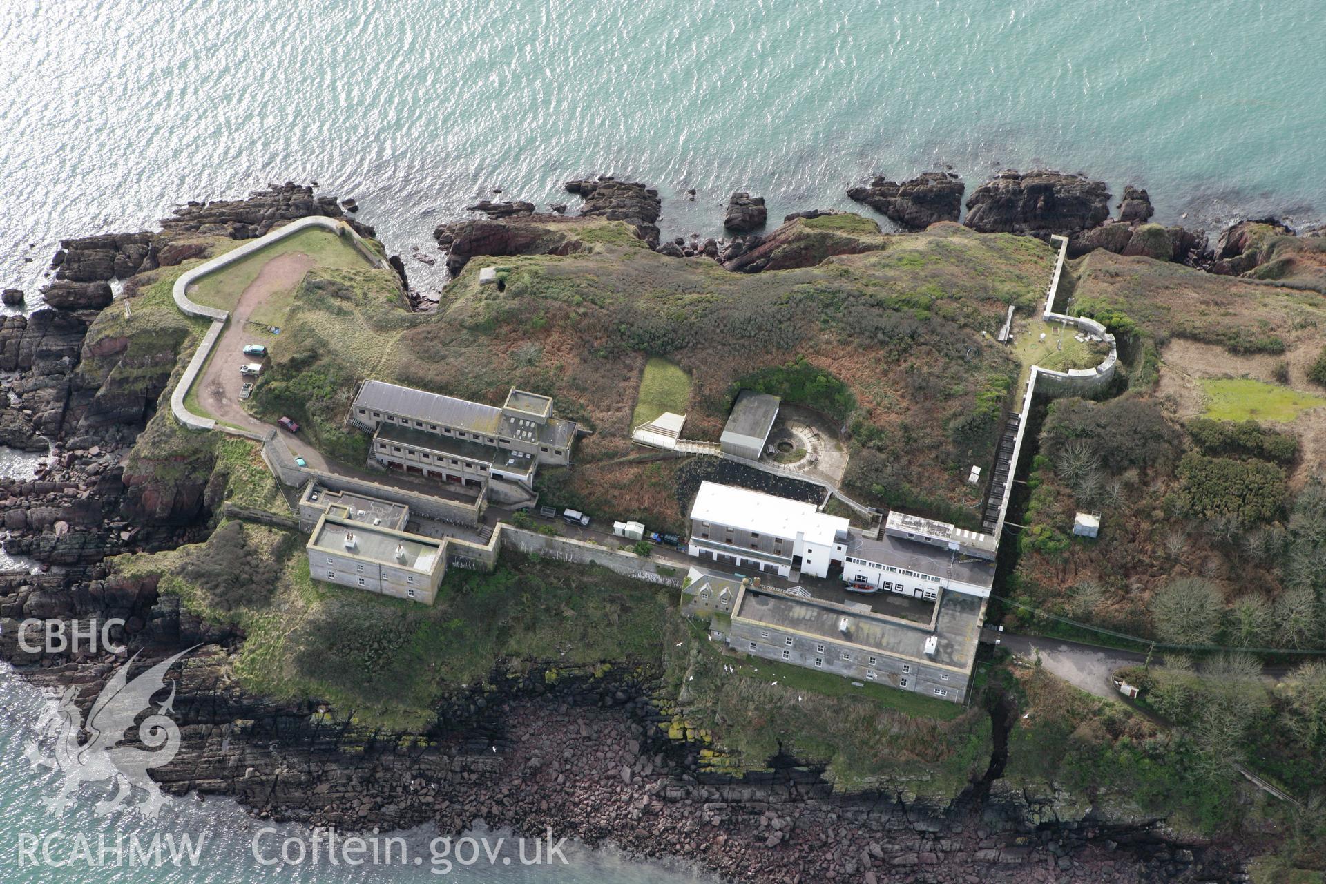 RCAHMW colour oblique aerial photograph of Dale Point Fort. Taken on 02 March 2010 by Toby Driver