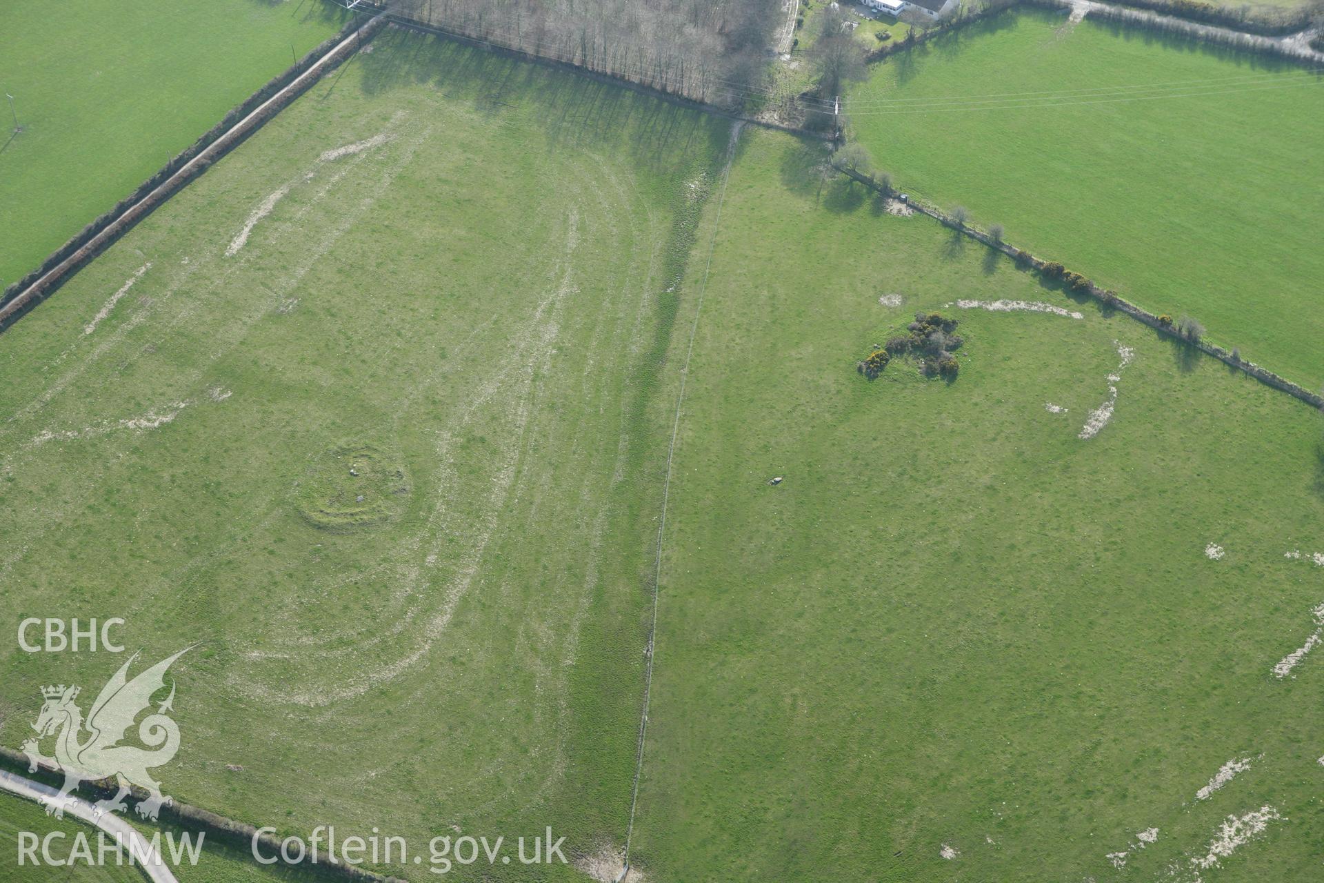 RCAHMW colour oblique aerial photograph of Blaennantrhys Cairn I. Taken on 13 April 2010 by Toby Driver