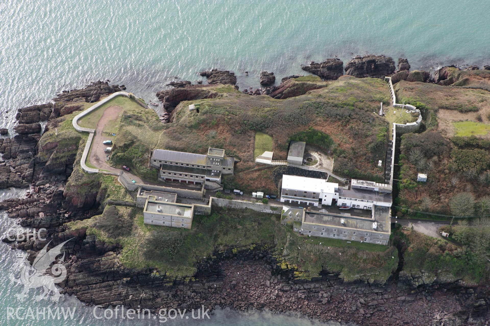 RCAHMW colour oblique aerial photograph of Dale Point Fort. Taken on 02 March 2010 by Toby Driver