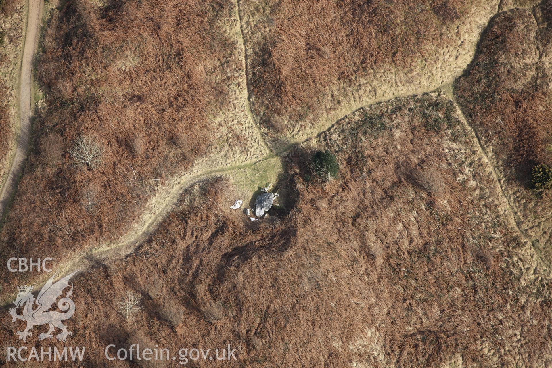 RCAHMW colour oblique photograph of Penmaen Burrows Burial Chamber. Taken by Toby Driver on 02/03/2010.