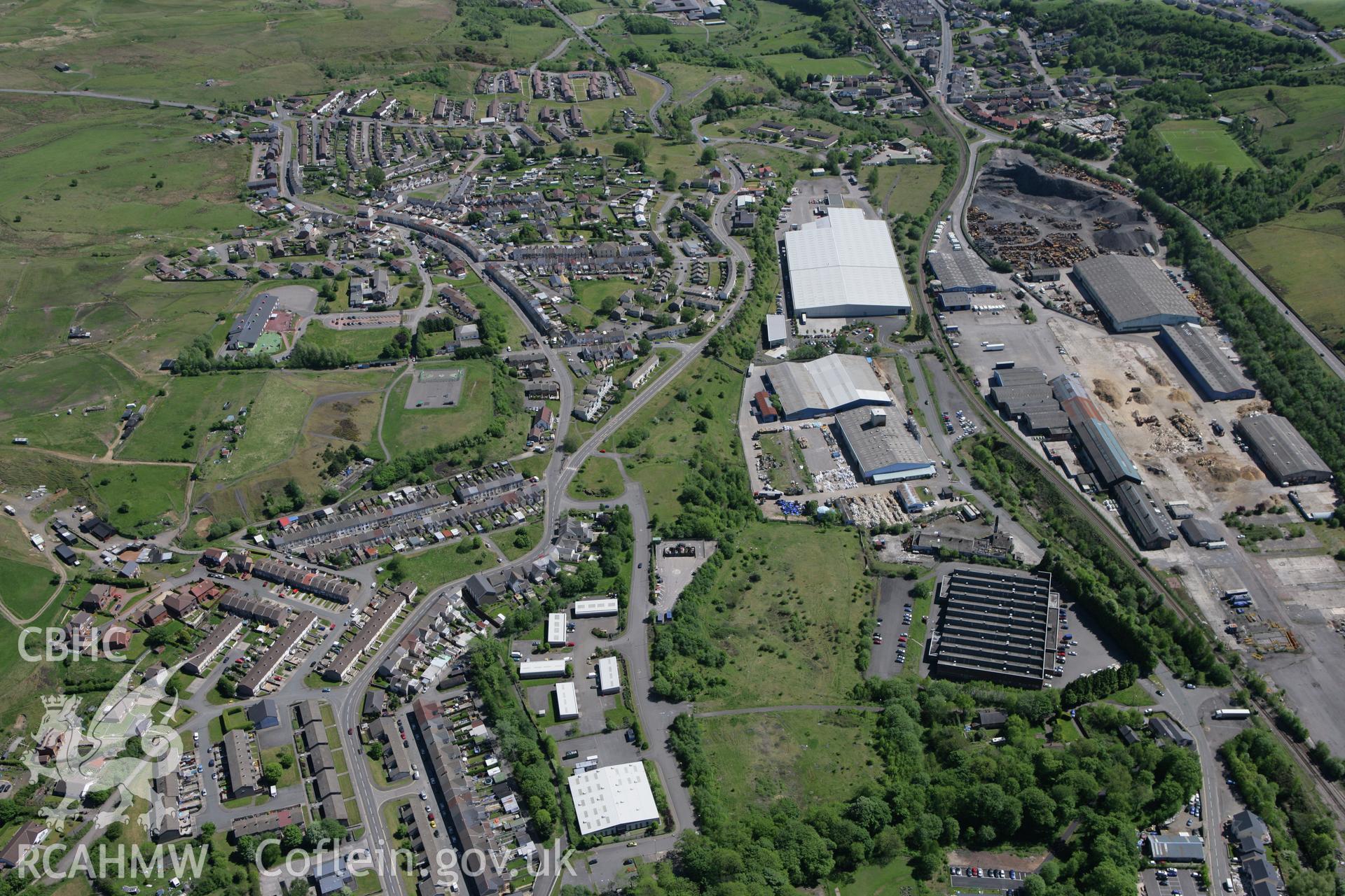 RCAHMW colour oblique photograph of Rhymney Iron Works. Taken by Toby Driver on 24/05/2010.