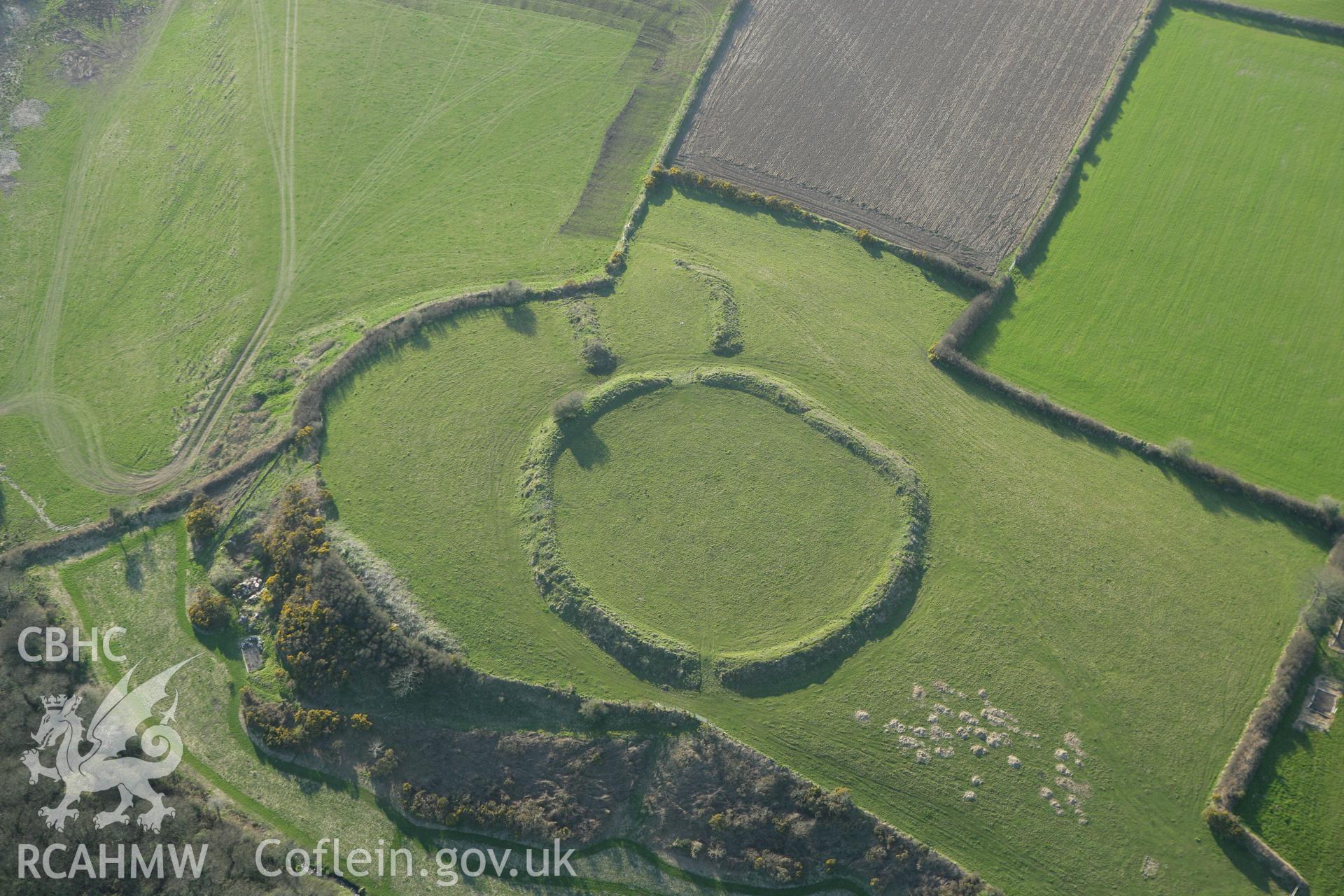 RCAHMW colour oblique aerial photograph of Castle Bucket. Taken on 13 April 2010 by Toby Driver