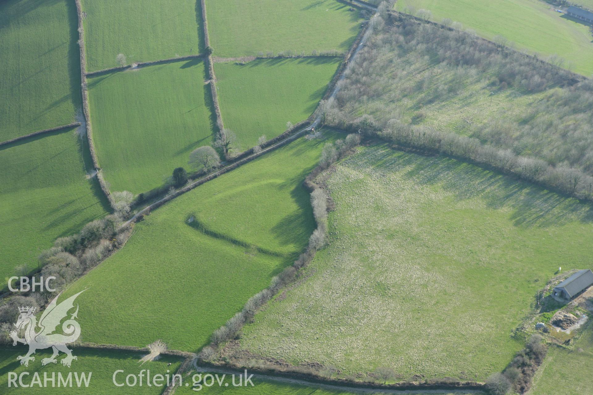 RCAHMW colour oblique aerial photograph of Pencraig Fawr Camp. Taken on 13 April 2010 by Toby Driver