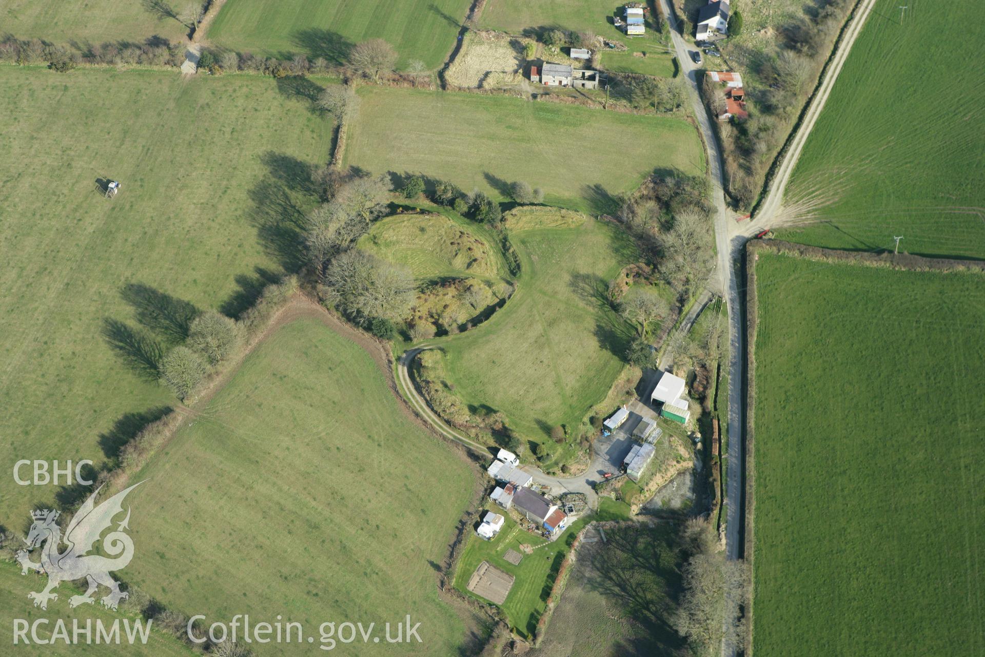 RCAHMW colour oblique aerial photograph of Castell Crychydd. Taken on 13 April 2010 by Toby Driver