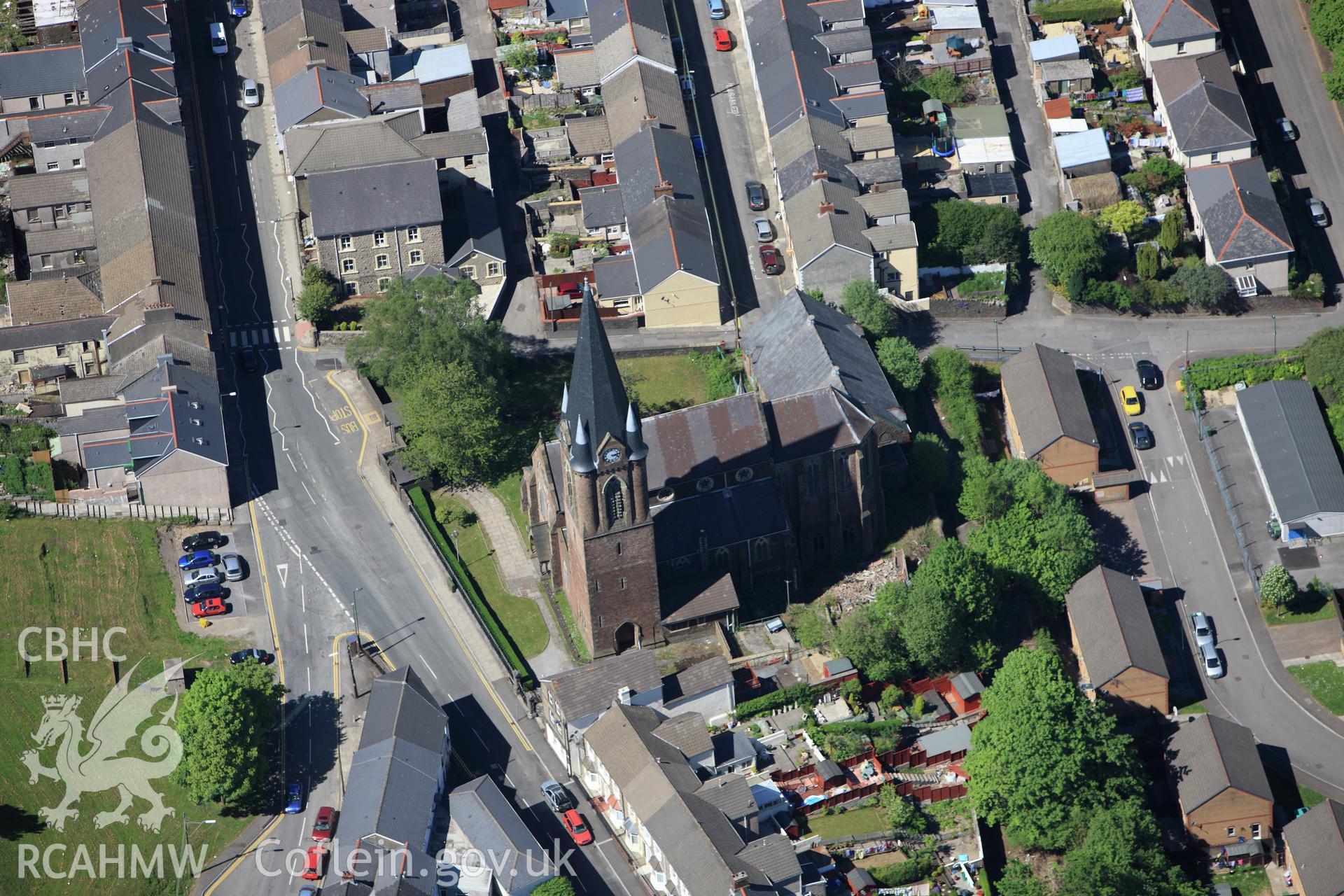 RCAHMW colour oblique photograph of Christ Church, Church Crescent, Ebbw Vale. Taken by Toby Driver on 24/05/2010.