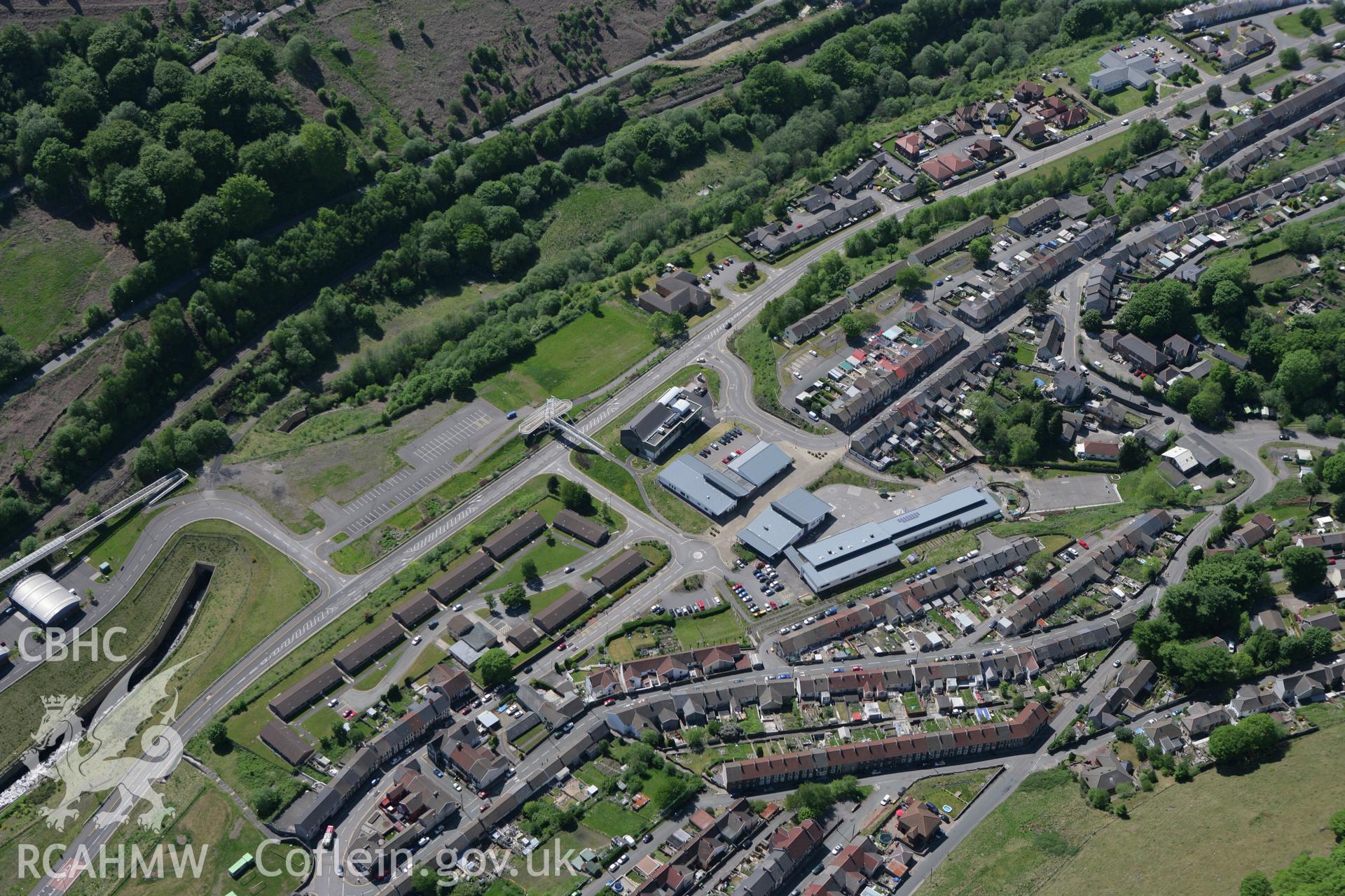 RCAHMW colour oblique photograph of Elliot Colliery, New Tredegar, winding house. Taken by Toby Driver on 24/05/2010.