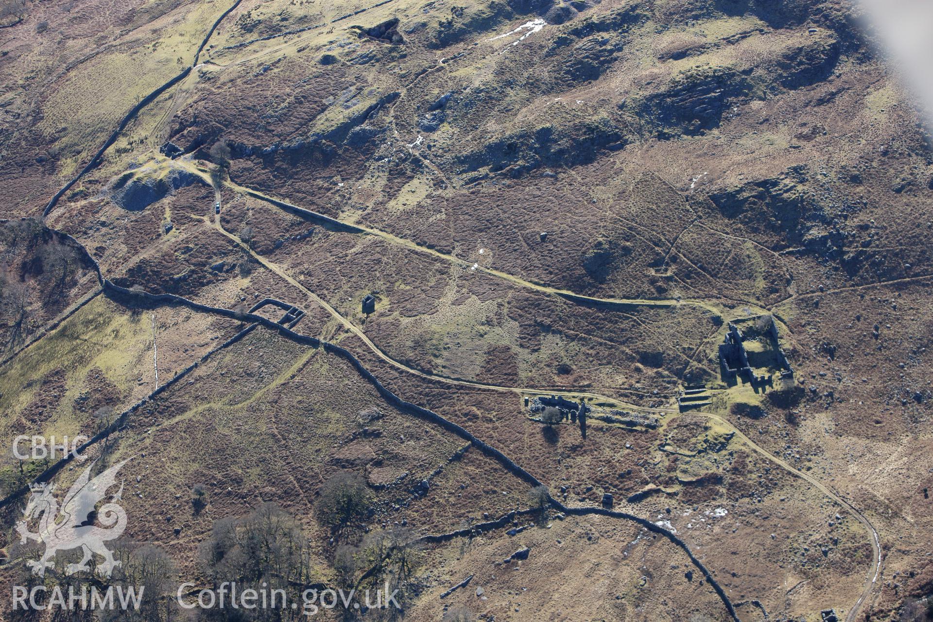 RCAHMW colour oblique photograph of Berth-Llwyd and Cefn Coch gold mining complex. Taken by Toby Driver on 08/03/2010.