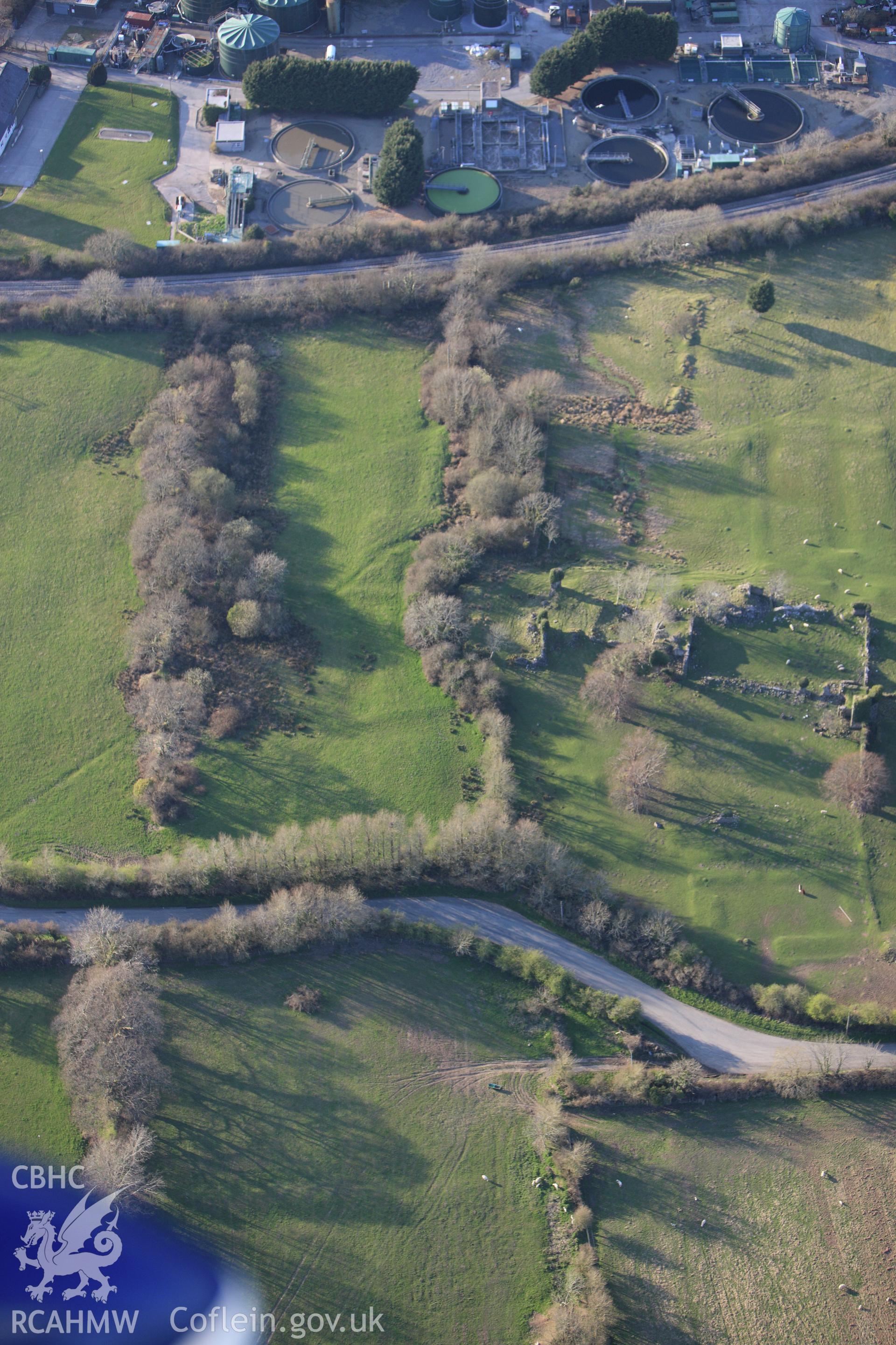 RCAHMW colour oblique aerial photograph of Haroldston House Garden Earthworks, Haverfordwest. Taken on 13 April 2010 by Toby Driver