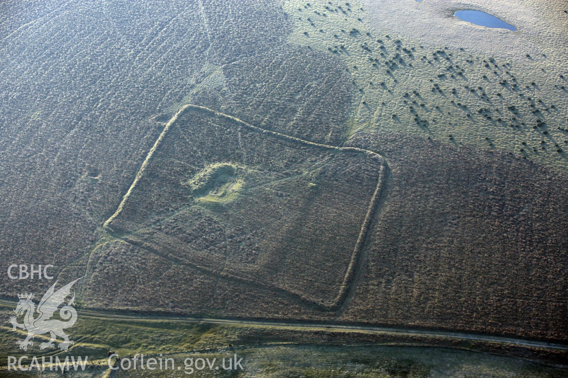 RCAHMW colour oblique photograph of Cwmblaenerw Enclosed Long Hut. Taken by Toby Driver on 11/03/2010.