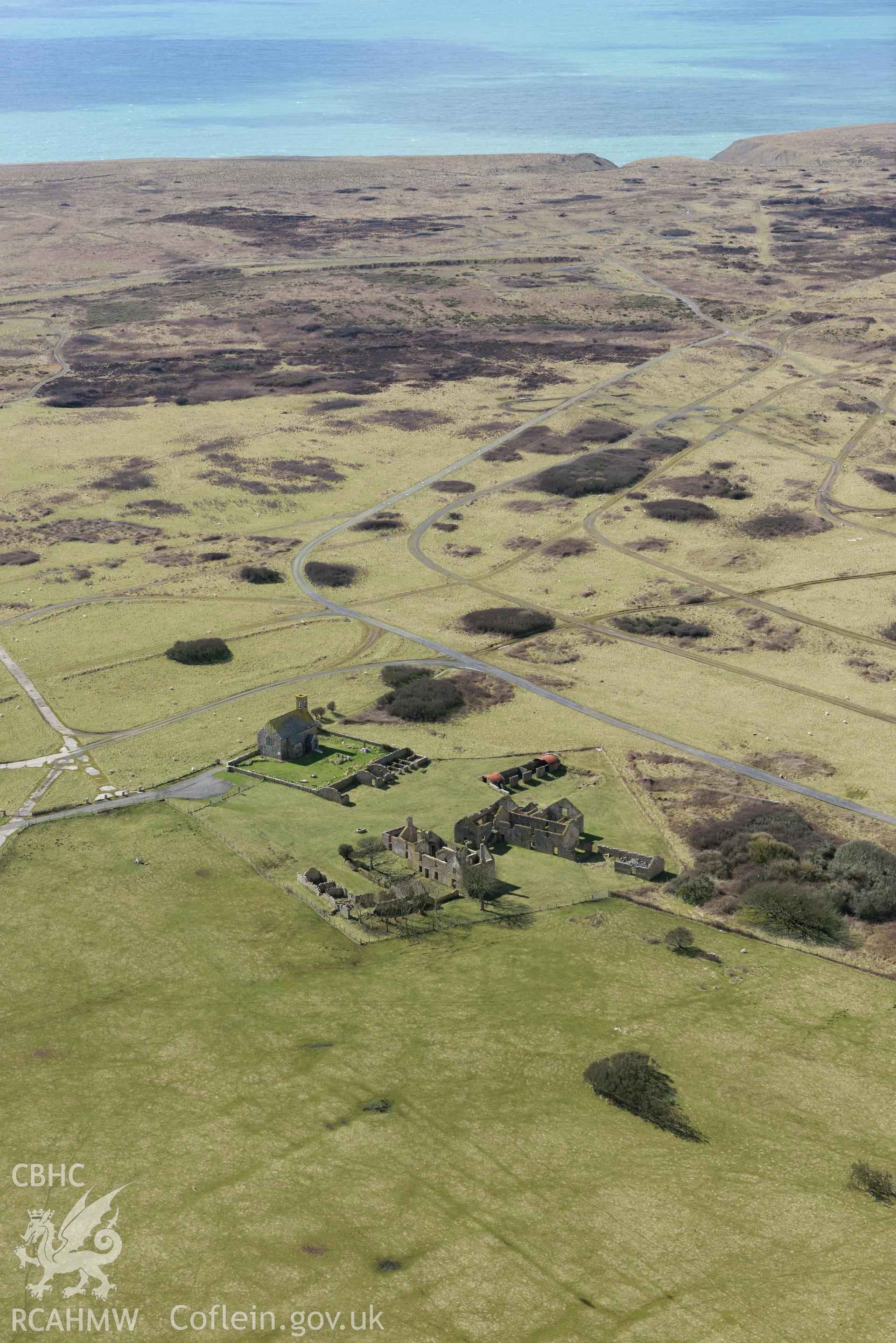 Flimston Farmhouse. Baseline aerial reconnaissance survey for the CHERISH Project. ? Crown: CHERISH PROJECT 2018. Produced with EU funds through the Ireland Wales Co-operation Programme 2014-2020. All material made freely available through the Open Government Licence.