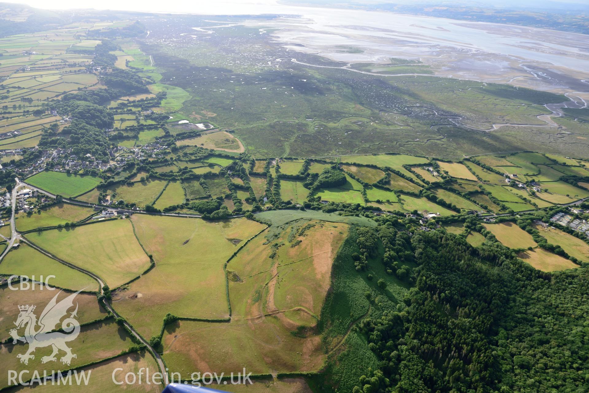 Royal Commission aerial photography of Cil Ifor top hillfort with extensive parching, and new archaeological detail, taken on 17th July 2018 during the 2018 drought.