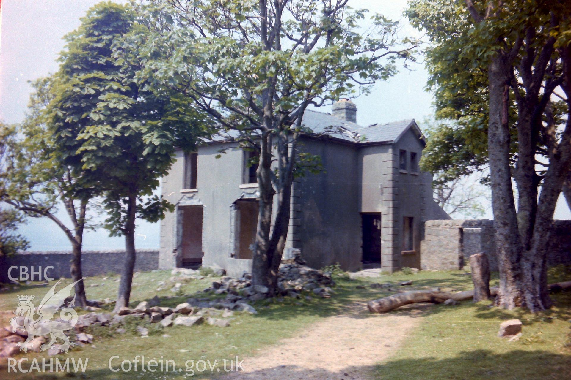 Digitised colour photograph of 'Y Plas' - the quarry managers' house at Porth-y-Nant. Produced during a Bachelor of Architecture dissertation: 'The Form & Architecture of Nineteenth Century Industrial Settlements in Rural Wales' by Martin Davies, 1979.