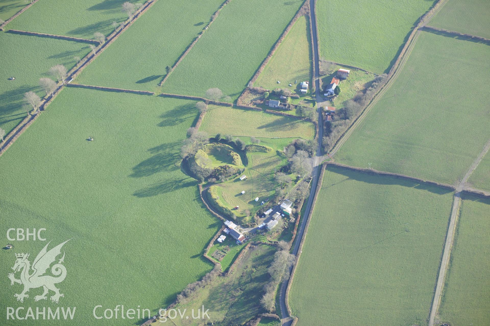 Castell Crychydd. Oblique aerial photograph taken during the Royal Commission's programme of archaeological aerial reconnaissance by Toby Driver on 6th January 2015.