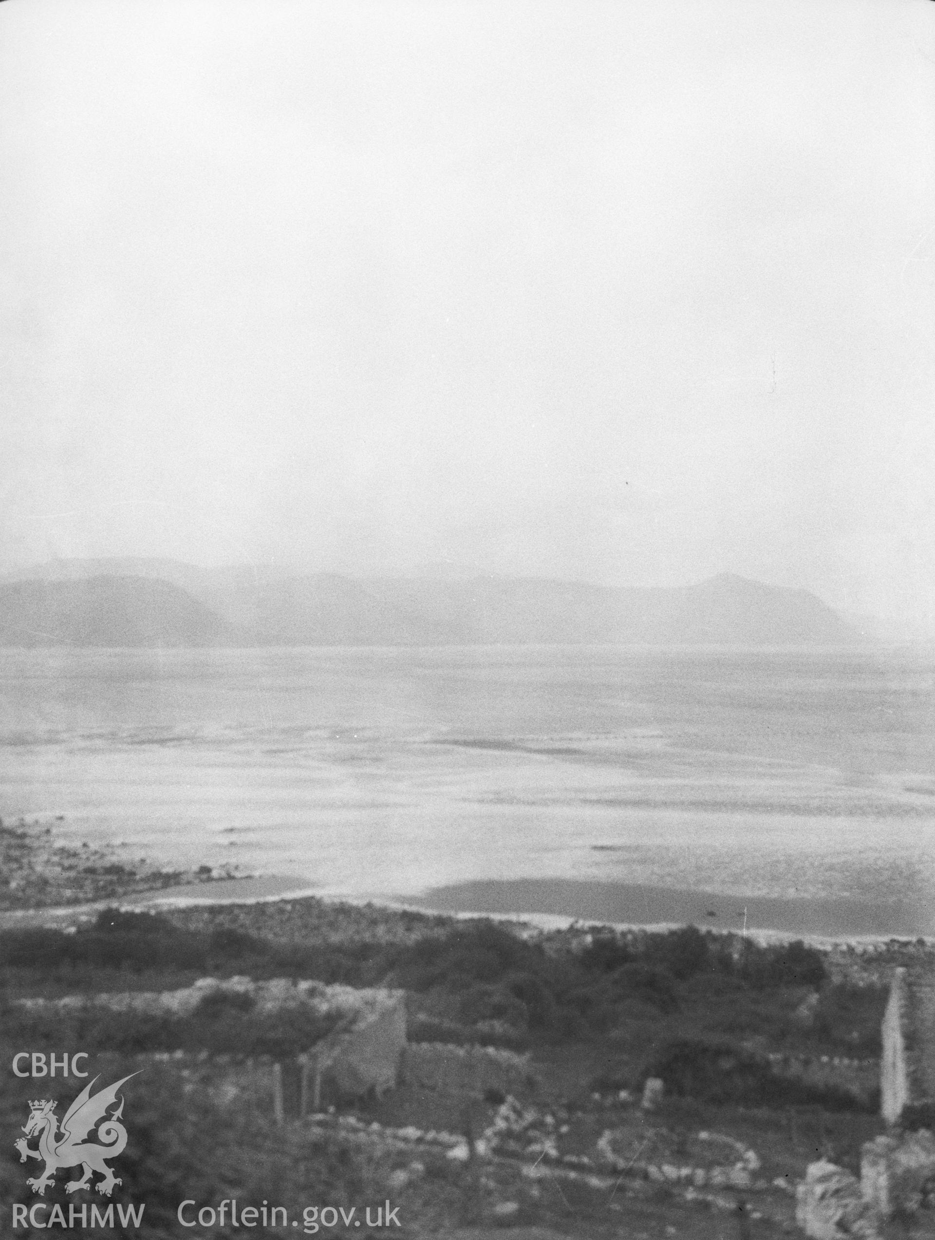 Digital copy of a nitrate negative showing exterior view of Gogarth Abbey Remains. From the National Building Record Postcard Collection.