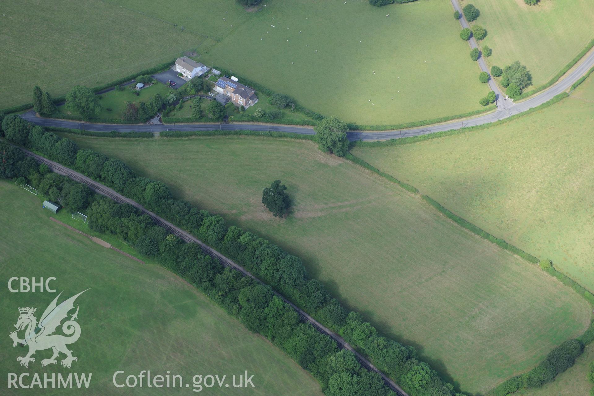 Part of the Roman road from Llandovery to Brecon Gaer, grid reference: SN 766 352. Oblique aerial photograph taken during the Royal Commission?s programme of archaeological aerial reconnaissance by Toby Driver on 1st August 2013.