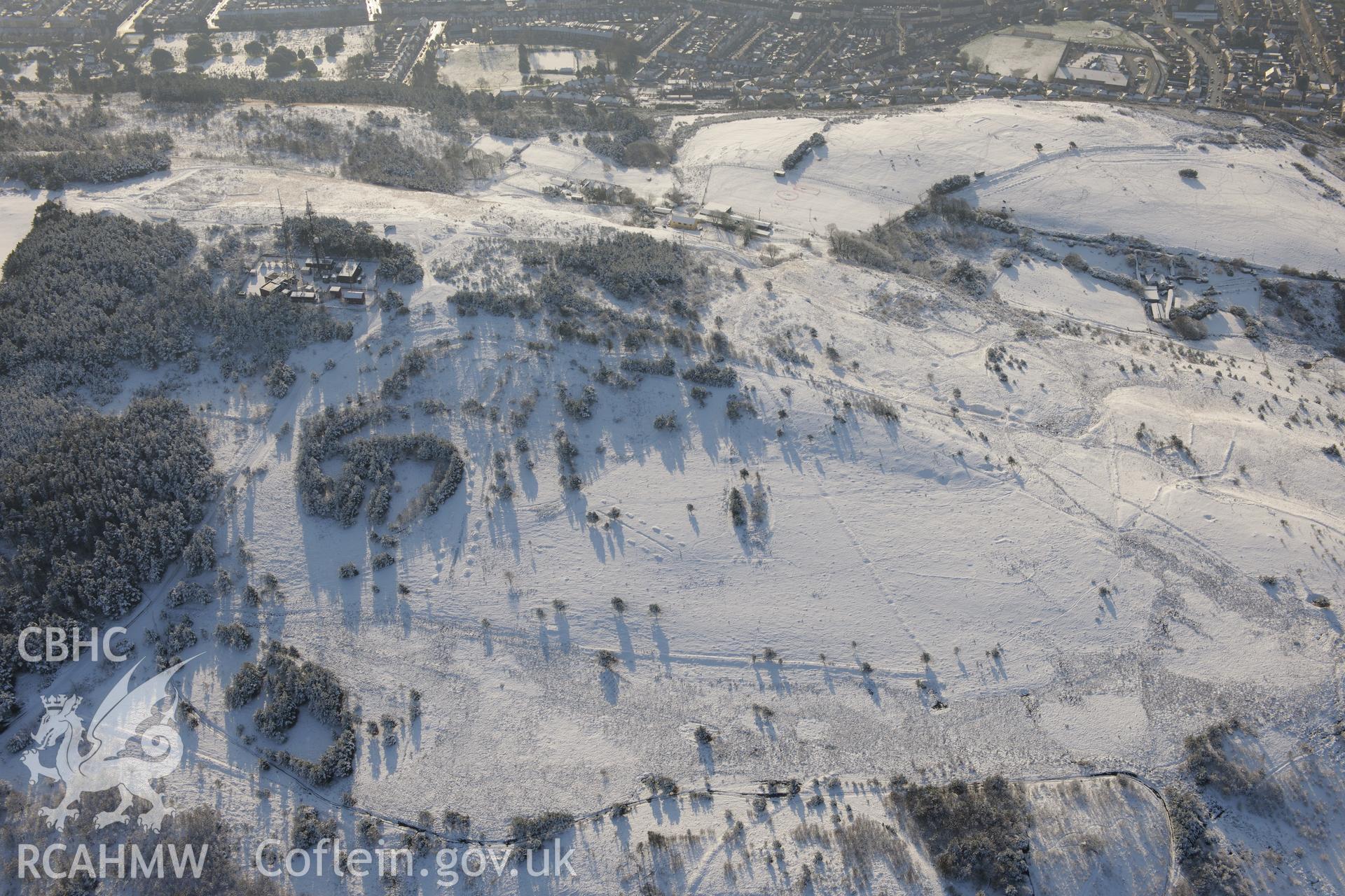 Kilvey Hill anti-glider trenches, eastern Swansea. Oblique aerial photograph taken during the Royal Commission?s programme of archaeological aerial reconnaissance by Toby Driver on 24th January 2013.