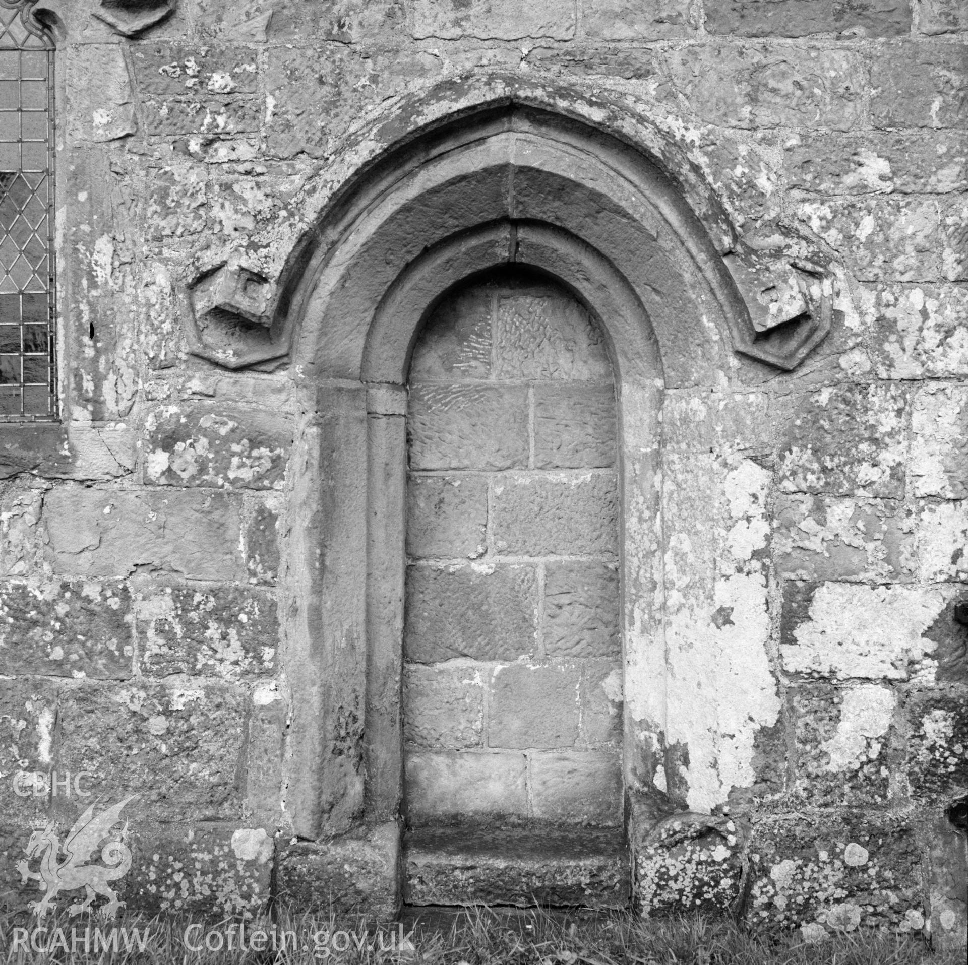 Digital copy of a black and white negative showing St James' Church, Pyle.