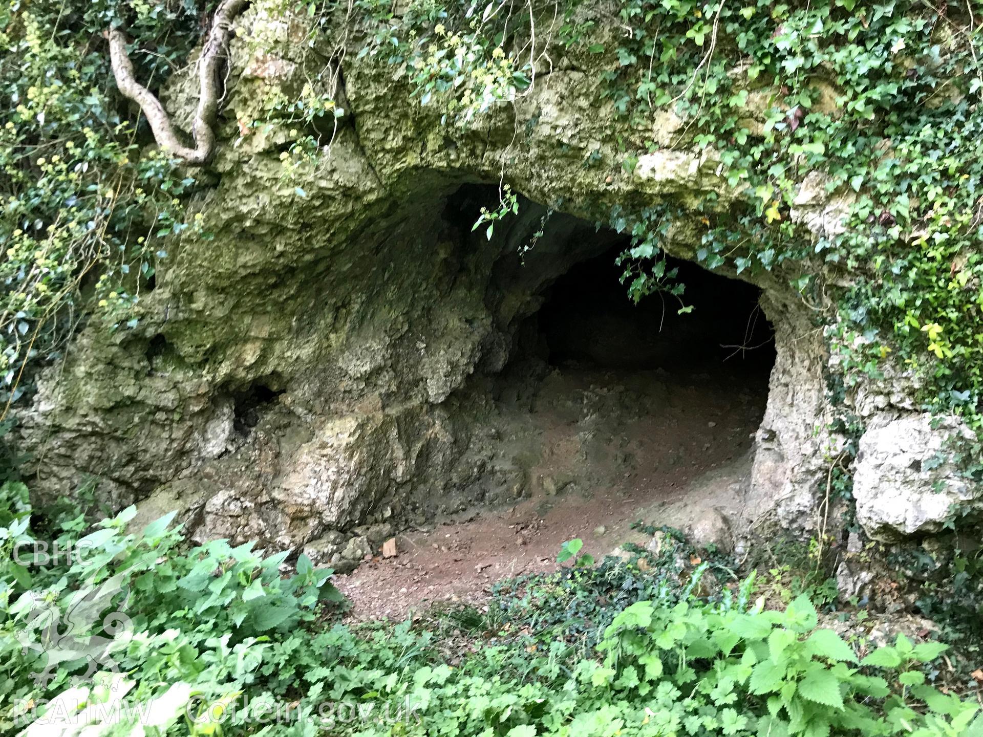 Digital colour photograph showing exterior view of Longberry Bank Cave, Penally, Tenby, taken by Paul R. Davis on 21st September 2019.