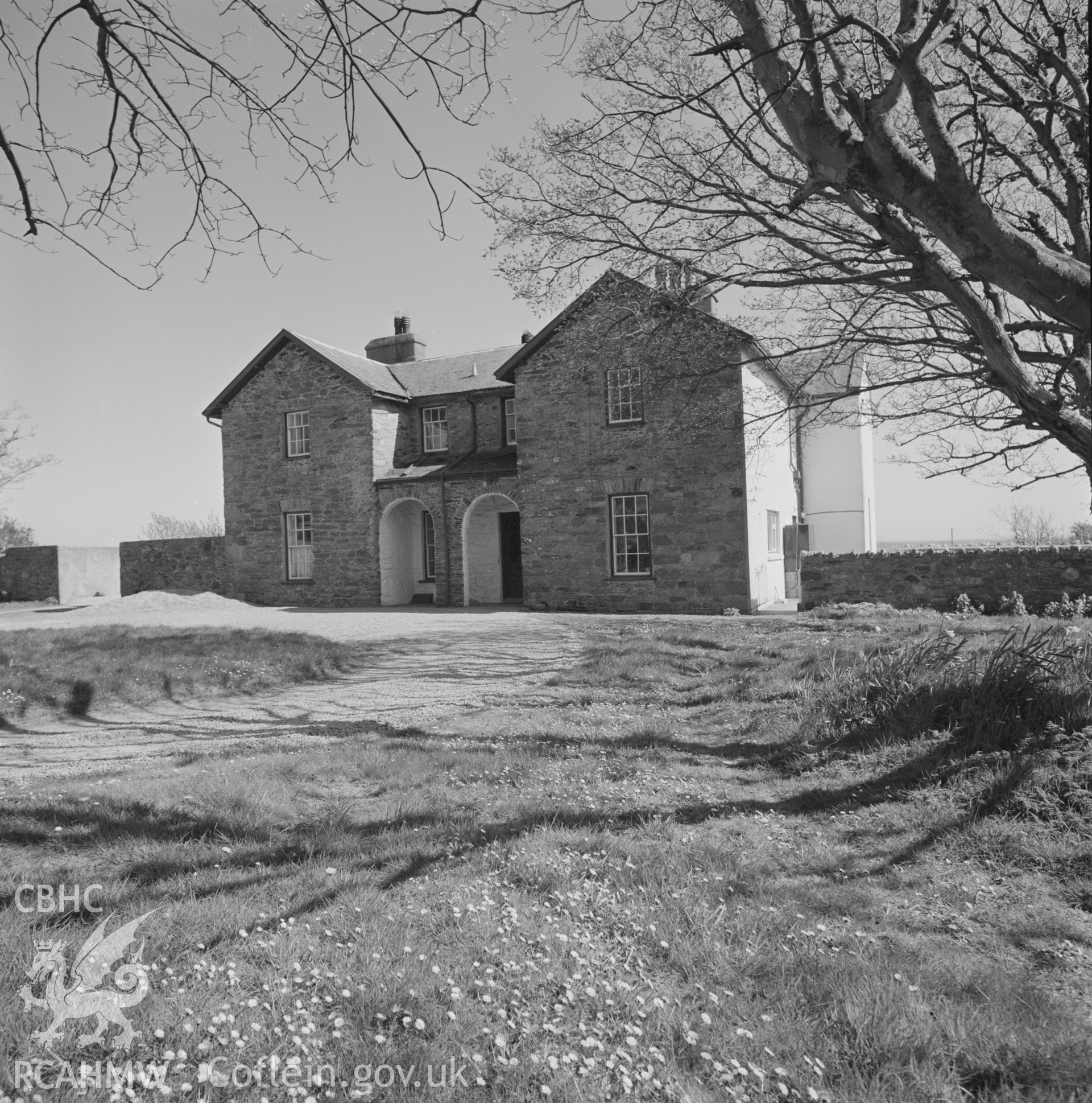 Digital copy of a black and white negative showing an exterior view of Llanfaethlu Rectory in Anglesey.