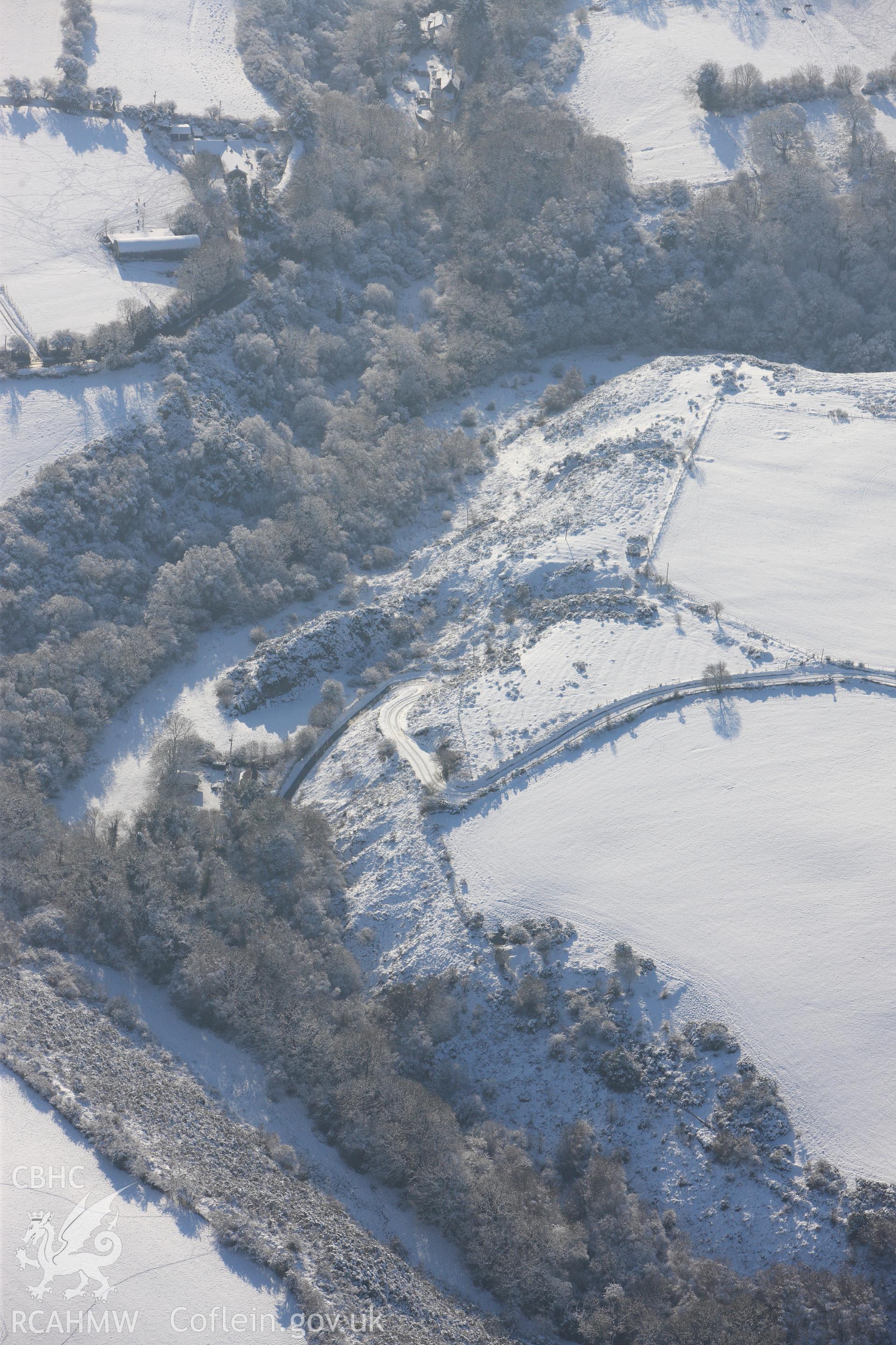 Craig Rhosyfelin bluestone outcrop, south west of Cardigan. Oblique aerial photograph taken during the Royal Commission?s programme of archaeological aerial reconnaissance by Toby Driver on 24th January 2013.