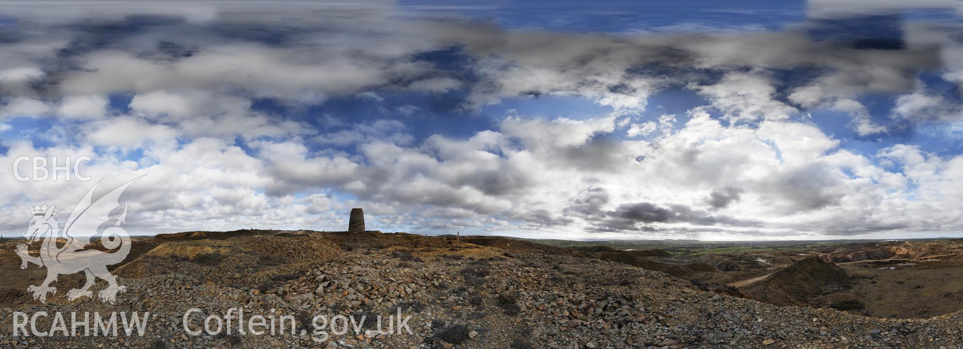 Reduced resolution tiff of stitched images from Parys Mountain Windmill survey carried out by Scott Lloyd and Rita Singer, September 2017. Produced through European Travellers to Wales project. Cropped tiff required for Coflein